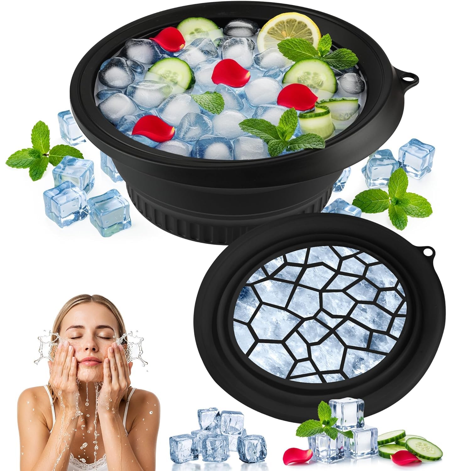 Face Bowl for Ice with Built-in Ice Tray – Collapsible Silicone Facial Ice Bath Bowl for Cold Plunge Therapy, Skin Tightening & Acne Relief – Portable Spa Tool for Home & Travel (Pack of 1)