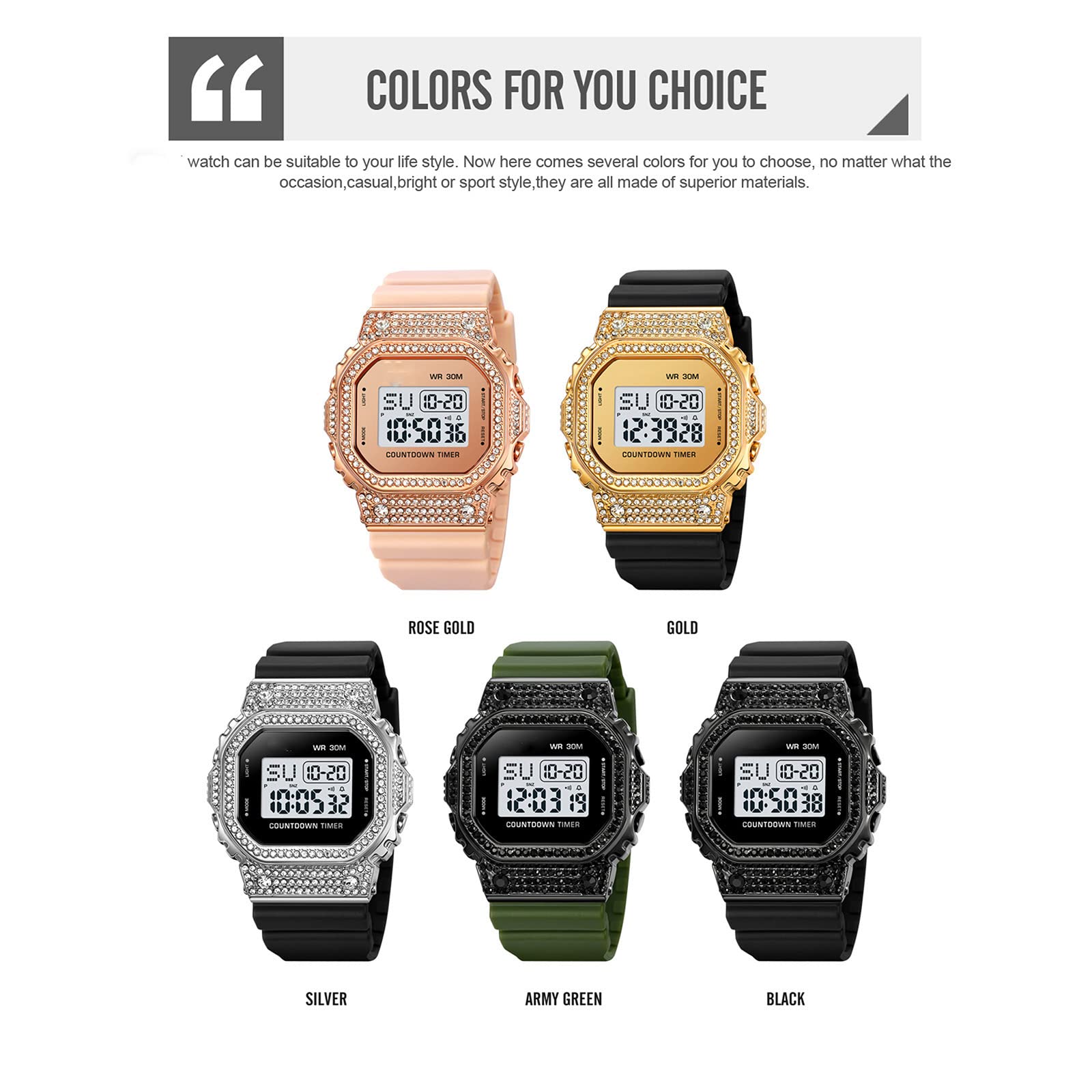 FANMIS Reloj de pulsera para hombre y mujer, casual, con luz de fondo, impermeable, cuadrado, deportivo, digital, electrónico