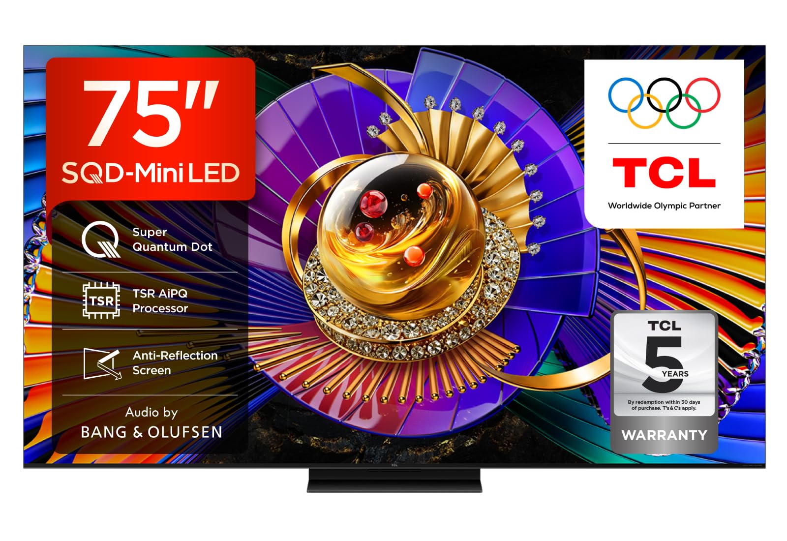 Tcl 75" C7l Sqd-Mini Led 4K Hdr Smart Google Tv - 75C7l-Uk, Black