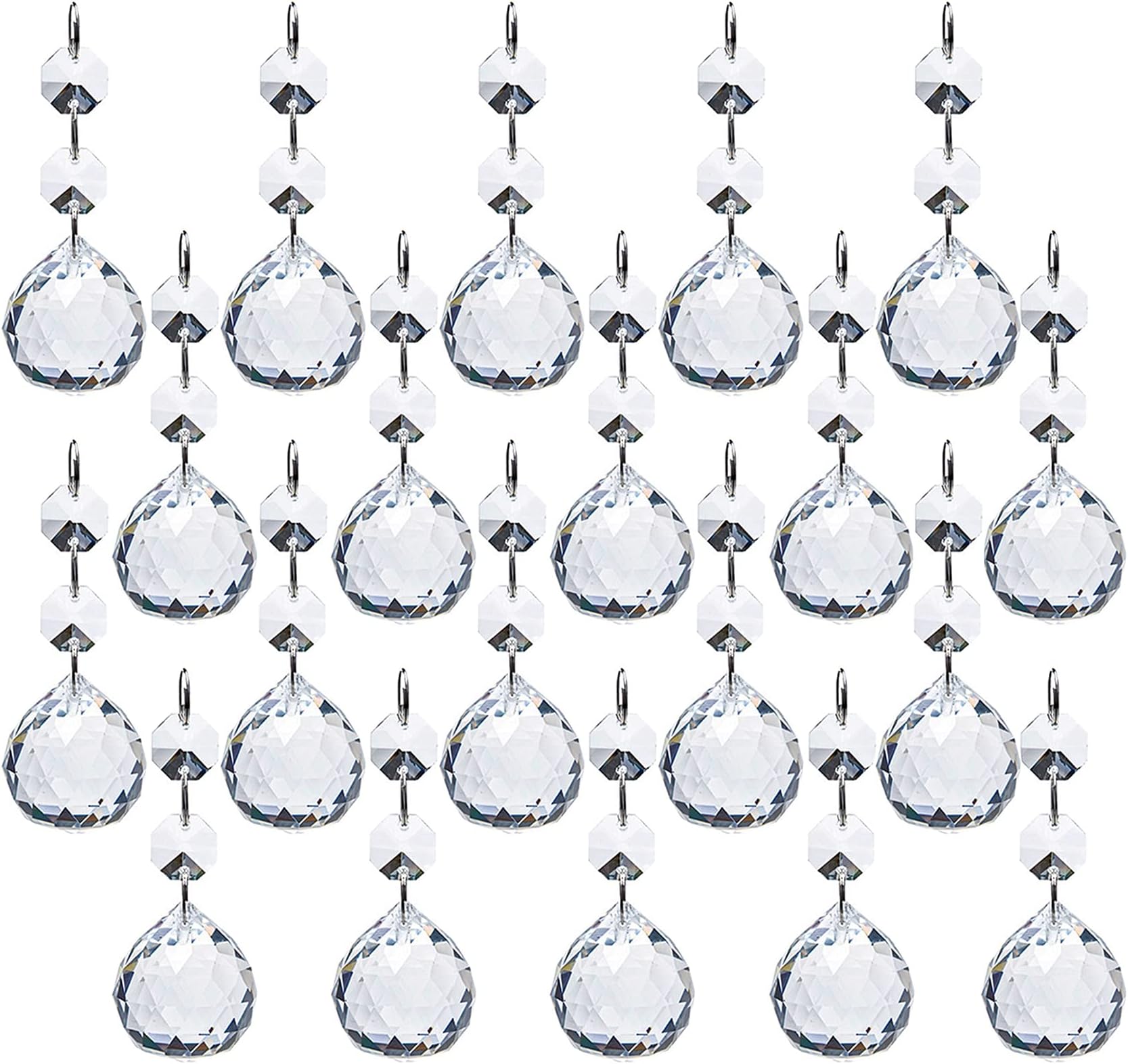 Yesland 20 Pcs Crystal Glass Ball, 30mm Pendants Balls & Chandelier Prisms, Clear Faceted Hanging Crystals for Wedding Home and DIY Craft Jewelry Decoration