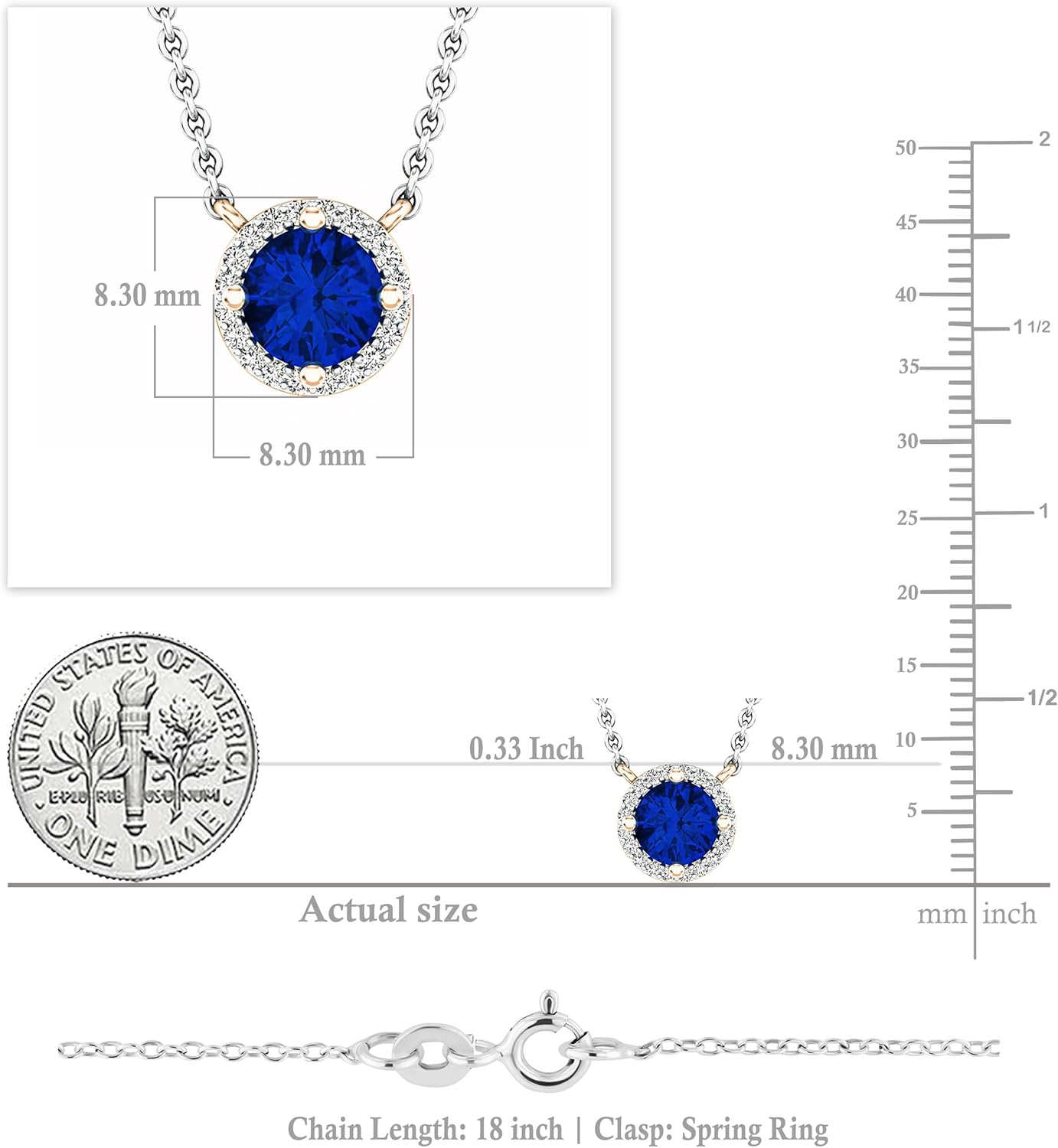 Dazzlingrock Collection Round 6mm Gemstone & Diamond Womens Halo Pendant (Silver Chain Included), 14K Solid Rose Gold - Image 5