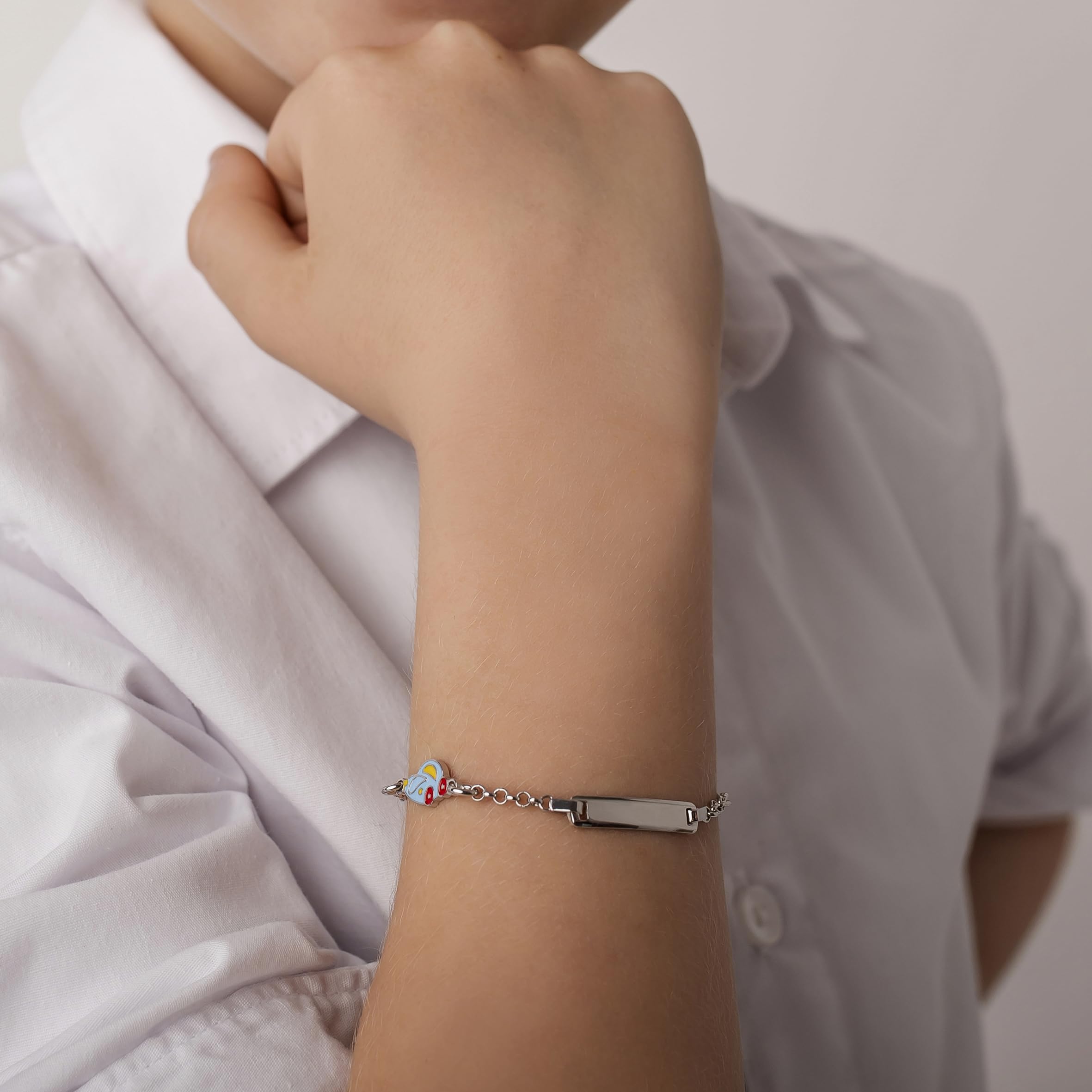 Sakrami Bracelet en argent 925 avec émail pour voiture de bébé Collection enfants + boîte cadeau personnalisée - Bracelet de naissance, de communion ou de baptême