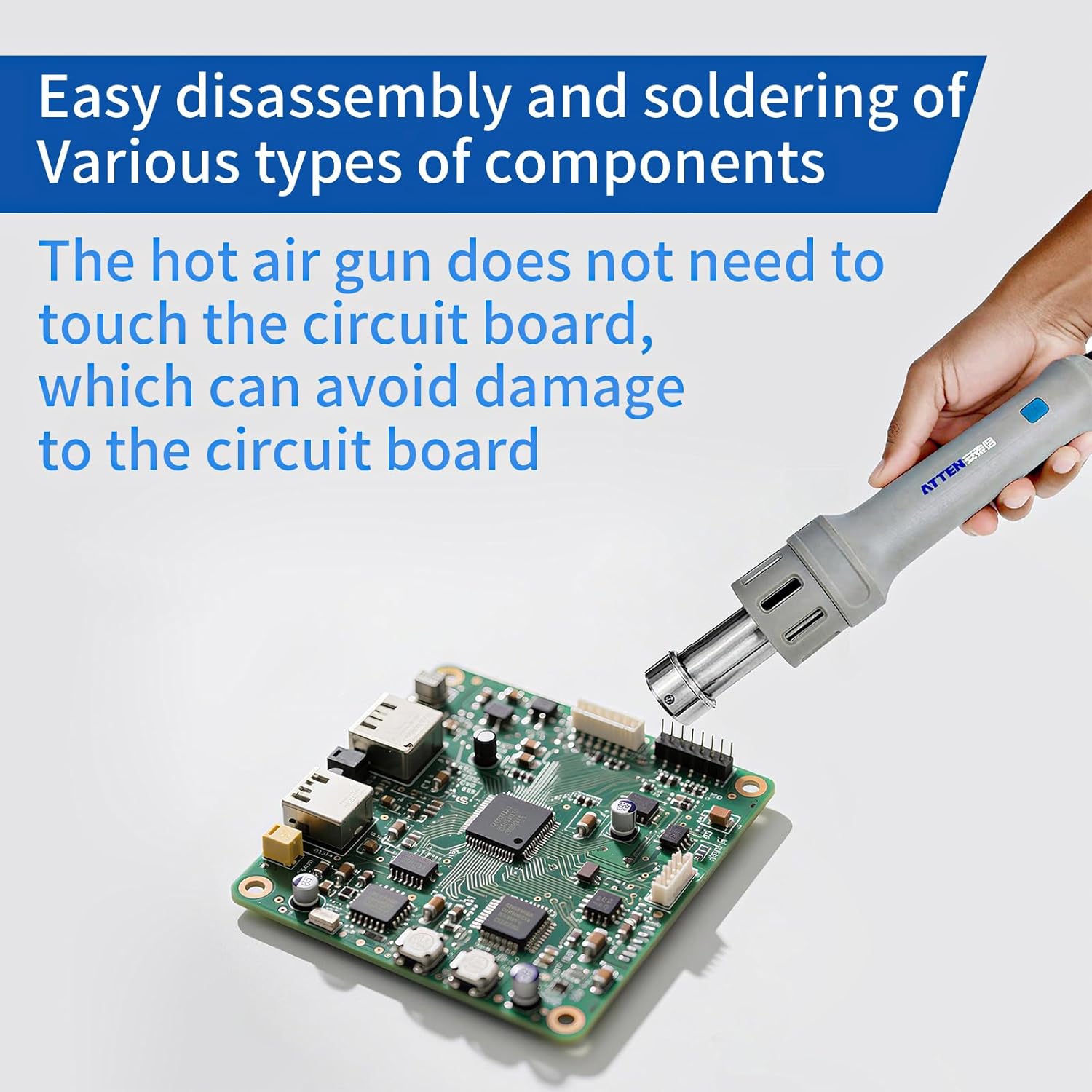 ATTEN ST-862D 1000W Digital Display Automatic Sleep, Hot Air Rework Station with 7 air nozzles, Hot Air Gun Soldering Station, Adjustable Temperature Desoldering Gun BGA Rework Station