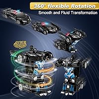 Vista 4 de Coche de control remoto, robot transformador de autos a control remoto, auto de policía transformable de 2.4Ghz con luz LED, deformación de un botón
