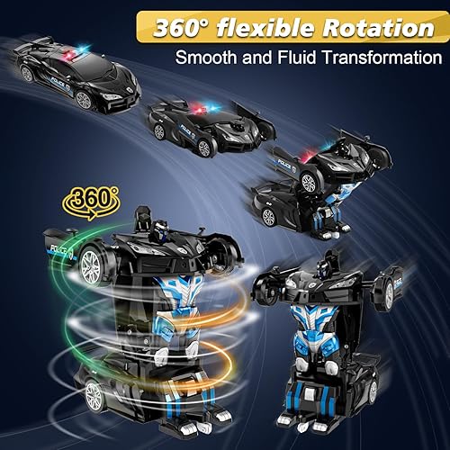 Miniatura 4 de Coche de control remoto, robot transformador de autos a control remoto, auto de policía transformable de 2.4Ghz con luz LED, deformación de un botón