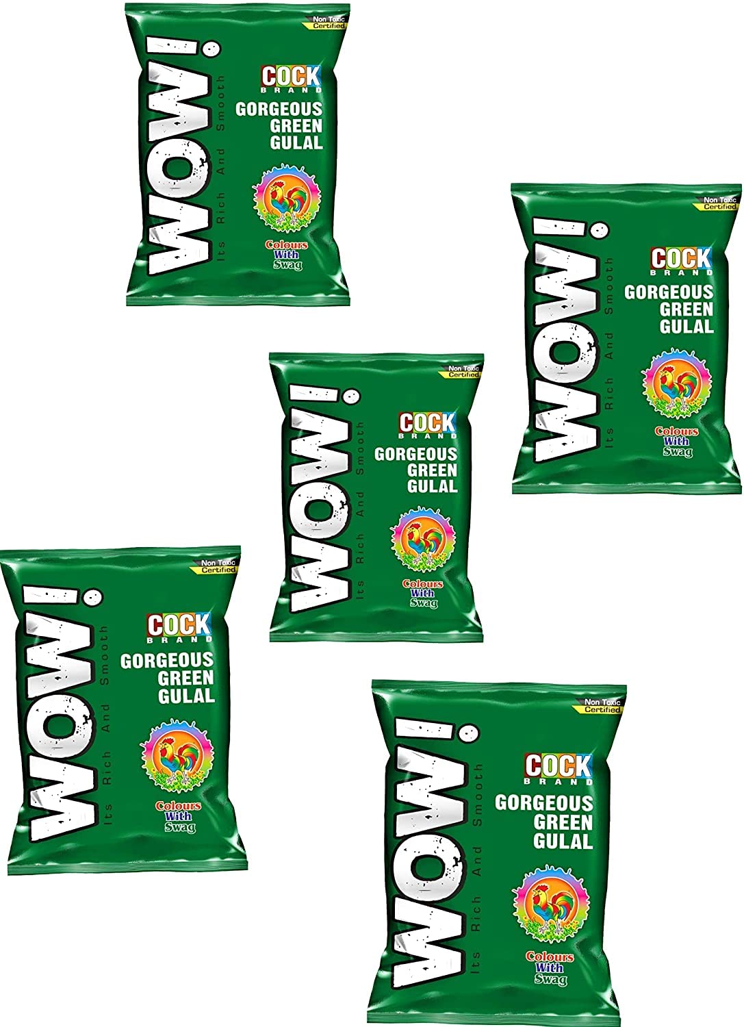 Wow Gulal Holi Color Powder | 100% Organic and non toxic | Holi Party Pack 100 g x 5 packs (GREEN)