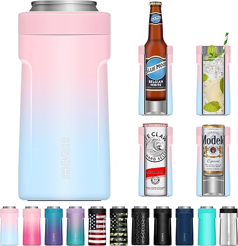 Miniatura 43 de Enfriador de latas universal aislado 3 en 1 – Aislador al vacío de doble pared de acero inoxidable delgado para botellas de cerveza de lata regular