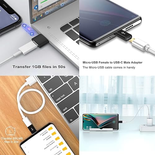 Miniatura 7 de Adaptadores USB C, paquete de 4 unidades, adaptador USB C a USB 3.0 OTG, adaptador micro USB a USB C compatible con MacBook Pro, Samsung Galaxy,