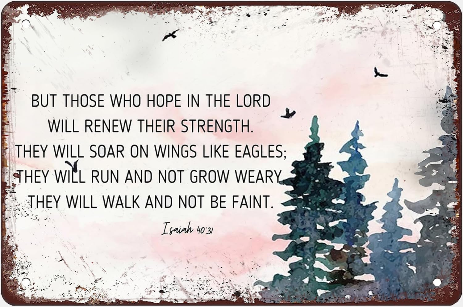 Yepyayqvk Aluminum Tin Sign Isaiah 40 31 Bible Verse Wall Art Scripture Print Hope In The Lord Watercolor Landscape Eagle Painting Christian for Men Poster Bedroom 8x12 Inch