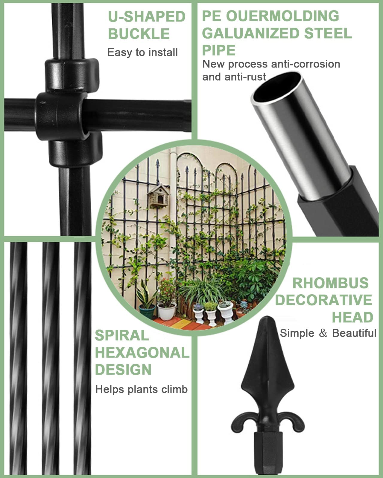 Traliccio da giardino in metallo per piante rampicanti staccabile, pannello di supporto per piante per rose, verdure e fiori cortile nero 208,3 cm di altezza robusto ed elegante
