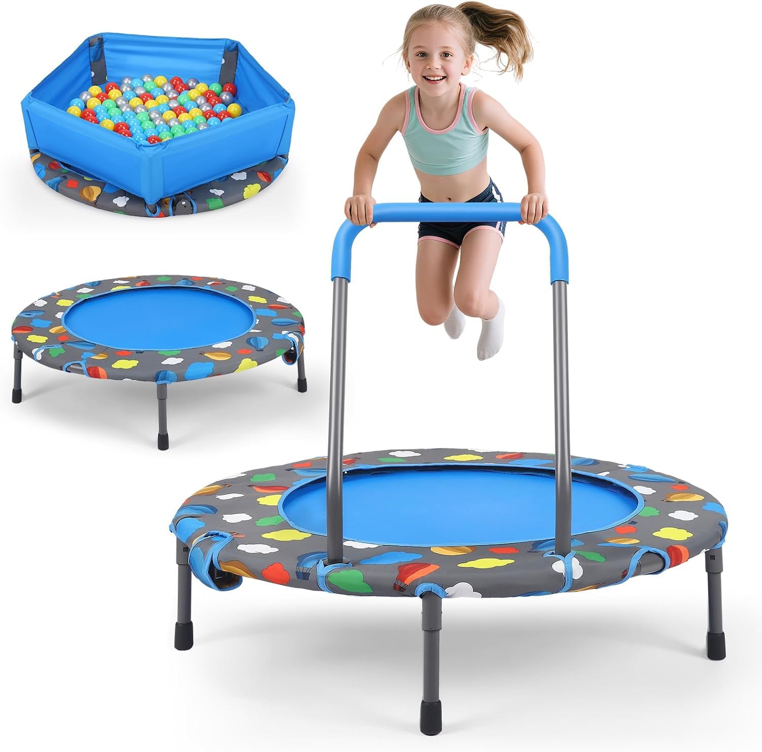 Trampolino elastico per bambini, pieghevole, 3 in 1, multifunzione