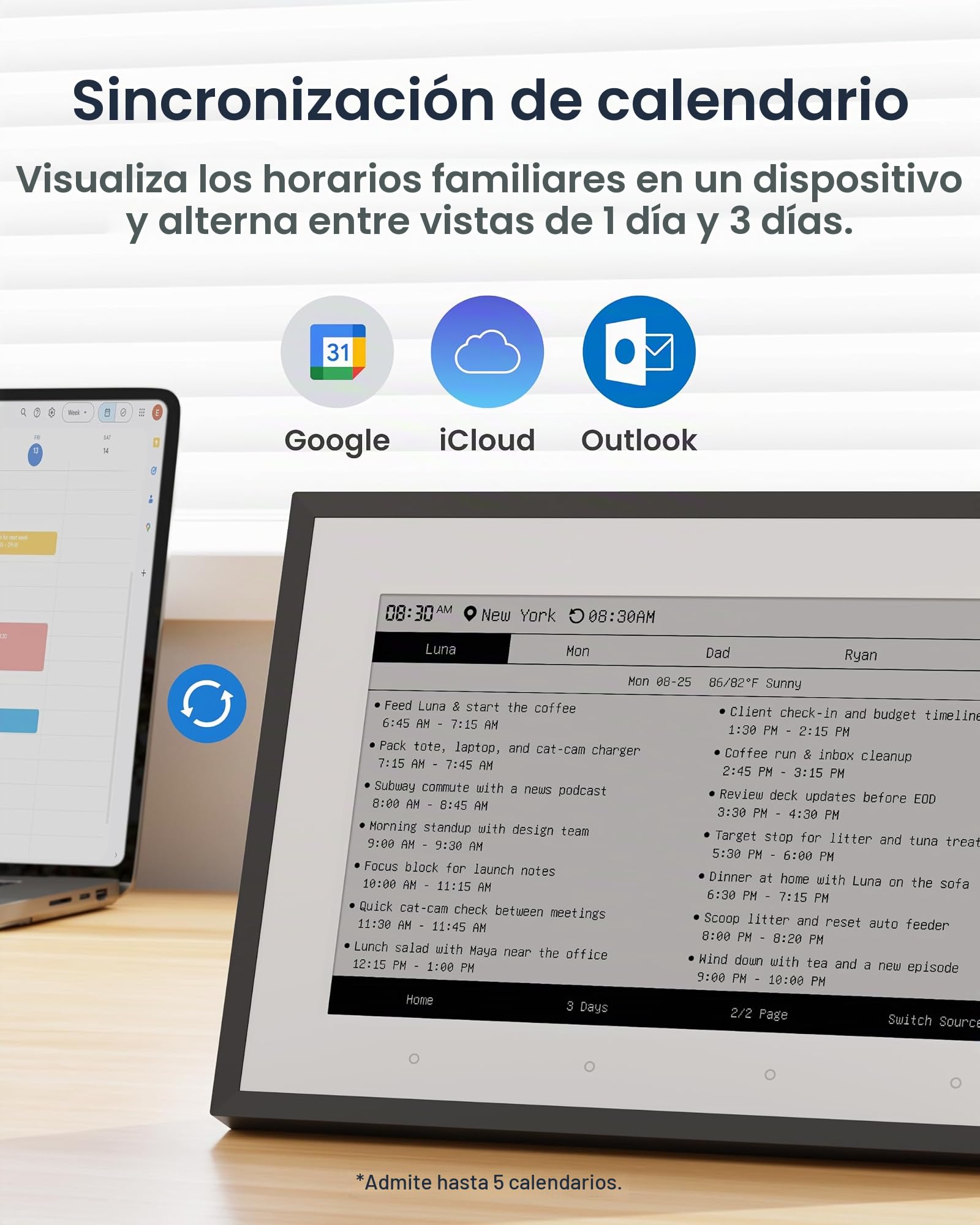 SwitchBot Panel doméstico inteligente E-Ink, monitor de temperatura y humedad interior y exterior de 7,5" con calendario digital, Wi-Fi 2,4GHz y BLE, compatible con Google/iCloud/Outlook (Standard)