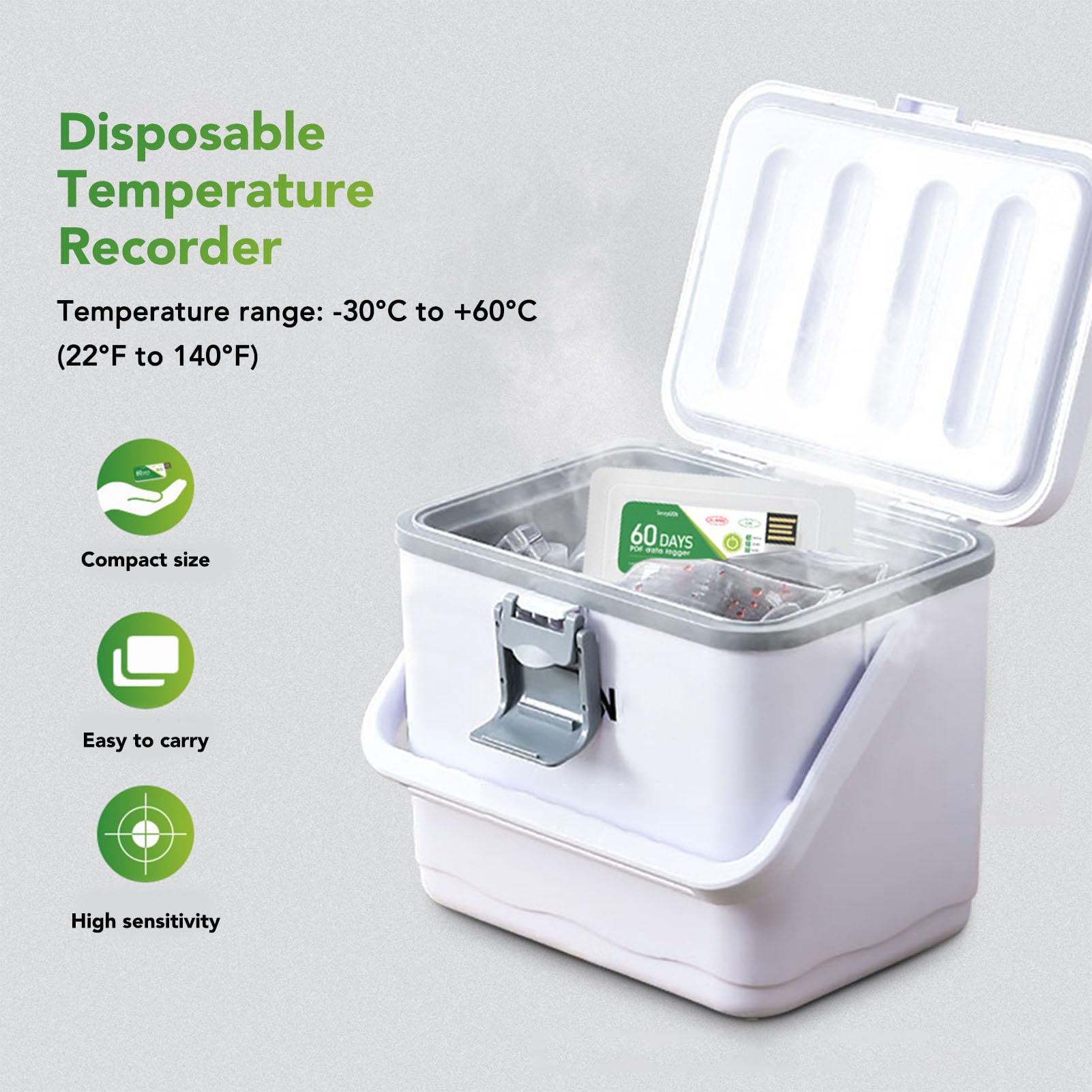 60 Days USB Temperature Data Logger Recorder, IP67 Water Resistant Disposable with High Accuracy and PDF Data Report for Cold Chain Transportation