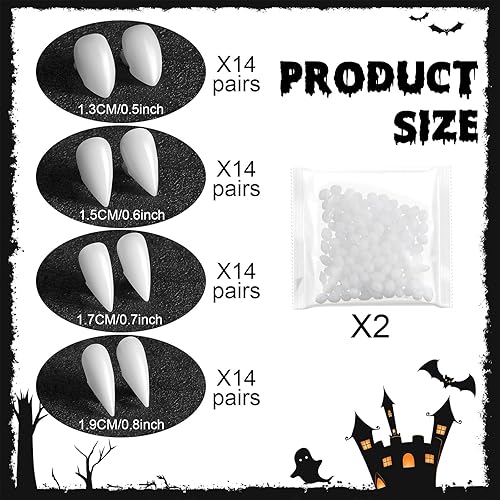 Miniatura 10 de 4 juegos de dientes falsos de resina acrílica de Halloween, dentadura dental de Halloween, dientes falsos superiores e inferiores, dientes de resina