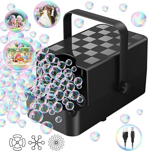 Máquina automática de burbujas para niños, soplador de burbujas portátil de 13.5 fl oz, súper tanque, burbujas en burbujas, más de 8000 burbujas por