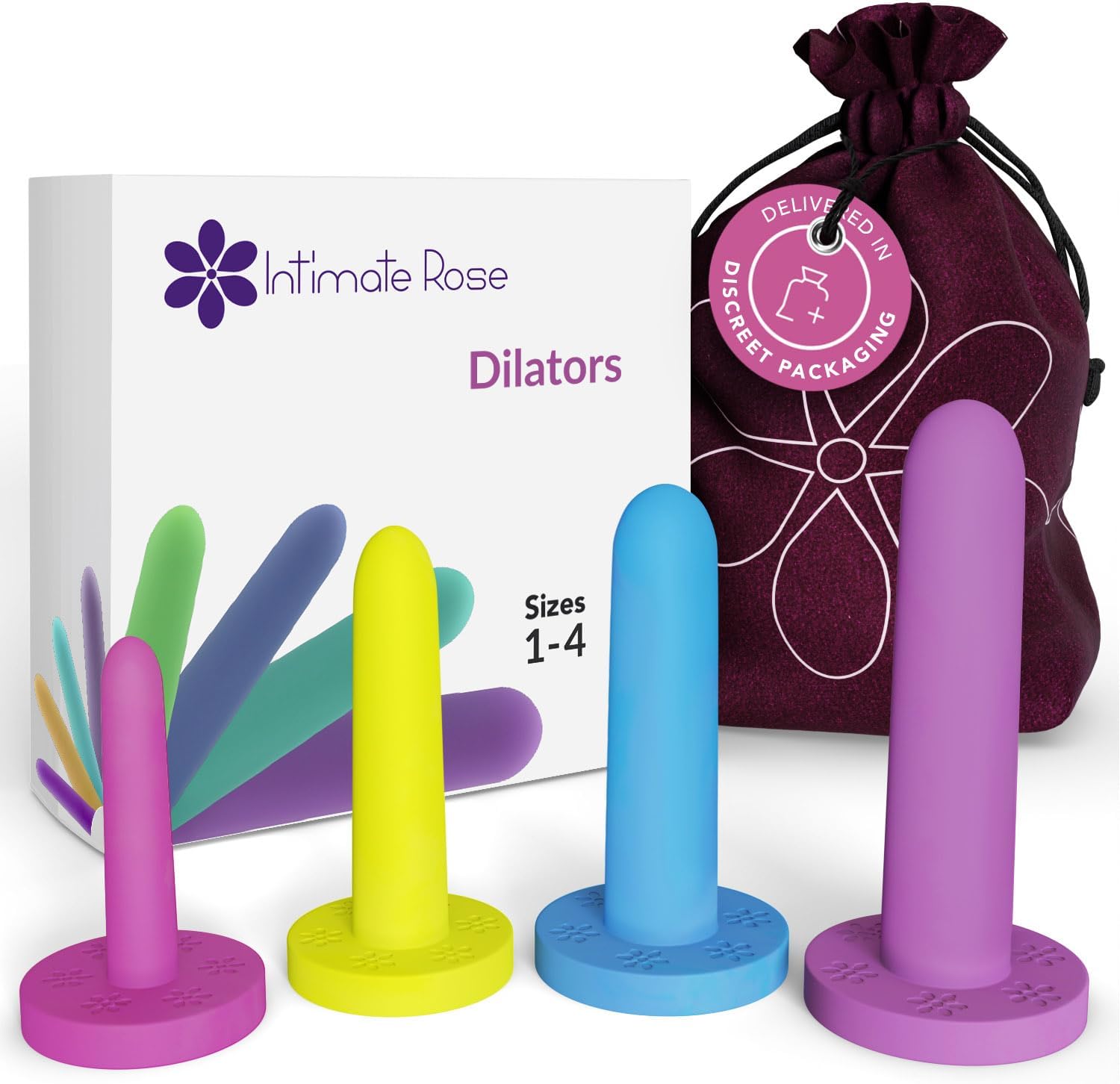Intimate Rose Small 4-Pack Silicone Dilators for Women & Men, Sizes 1-4