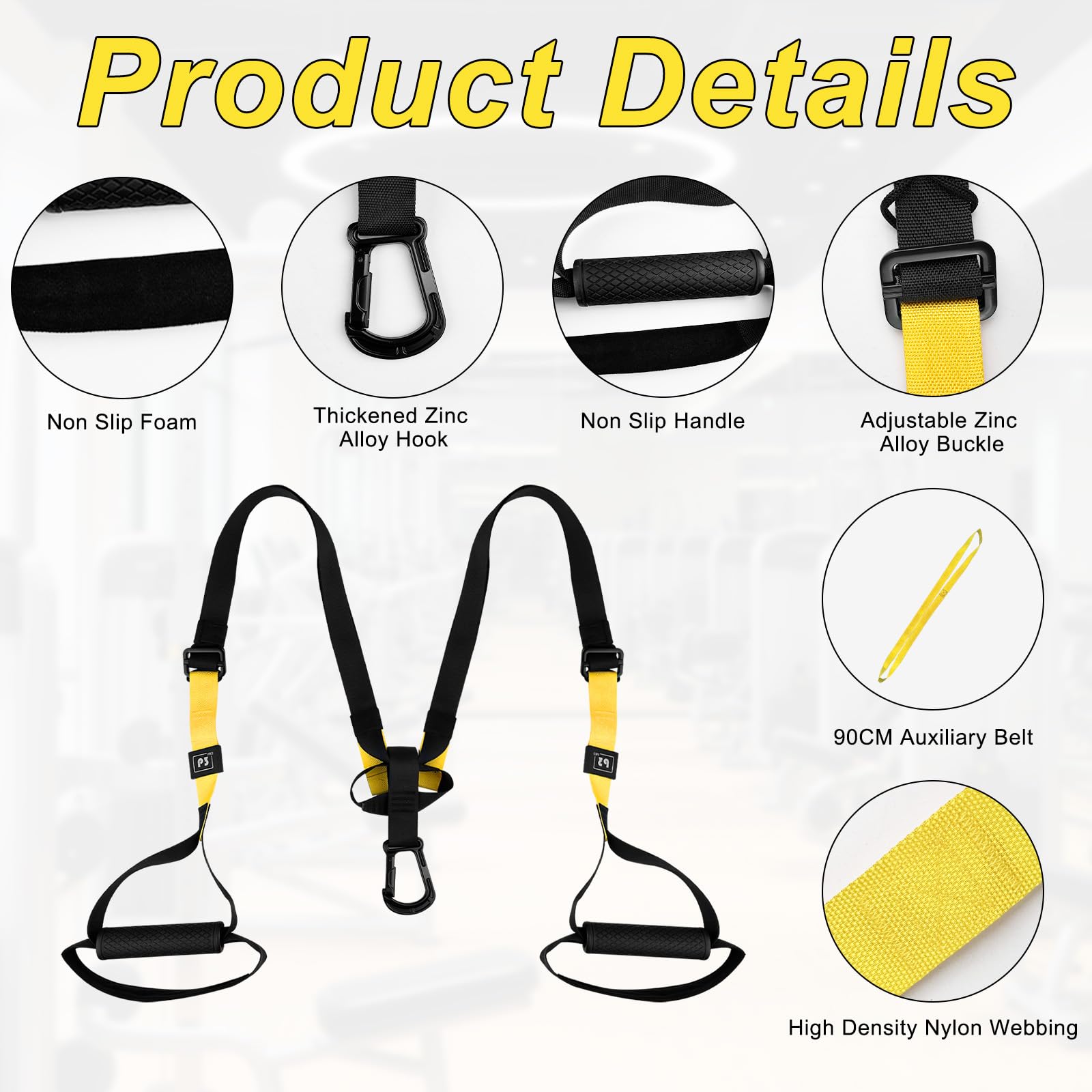 Kit per Allenamento a Sospensione, Allenamento in Sospensione con Ancoraggio per Porta, Sling Trainer Set, Fitness Da Casa, Outdoor Fitness Gym, per Indoor e Outdoor, Nero e Giallo