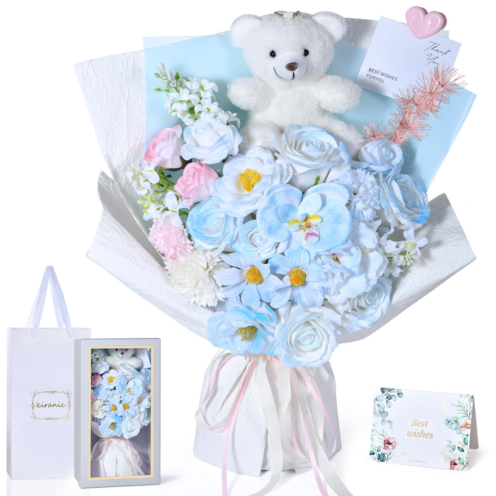 Amazon｜ソープフラワー 母の日 花束 クマちゃん入りブルーブーケ 誕生
