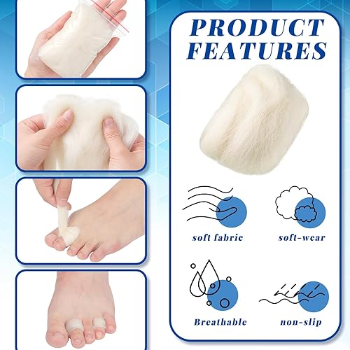 Miniatura 2 de Minatee 4 piezas de lana de cordero para dedos de los pies suaves separadores de dedos de los pies, almohadillas de lana de cordero, almohadillas de