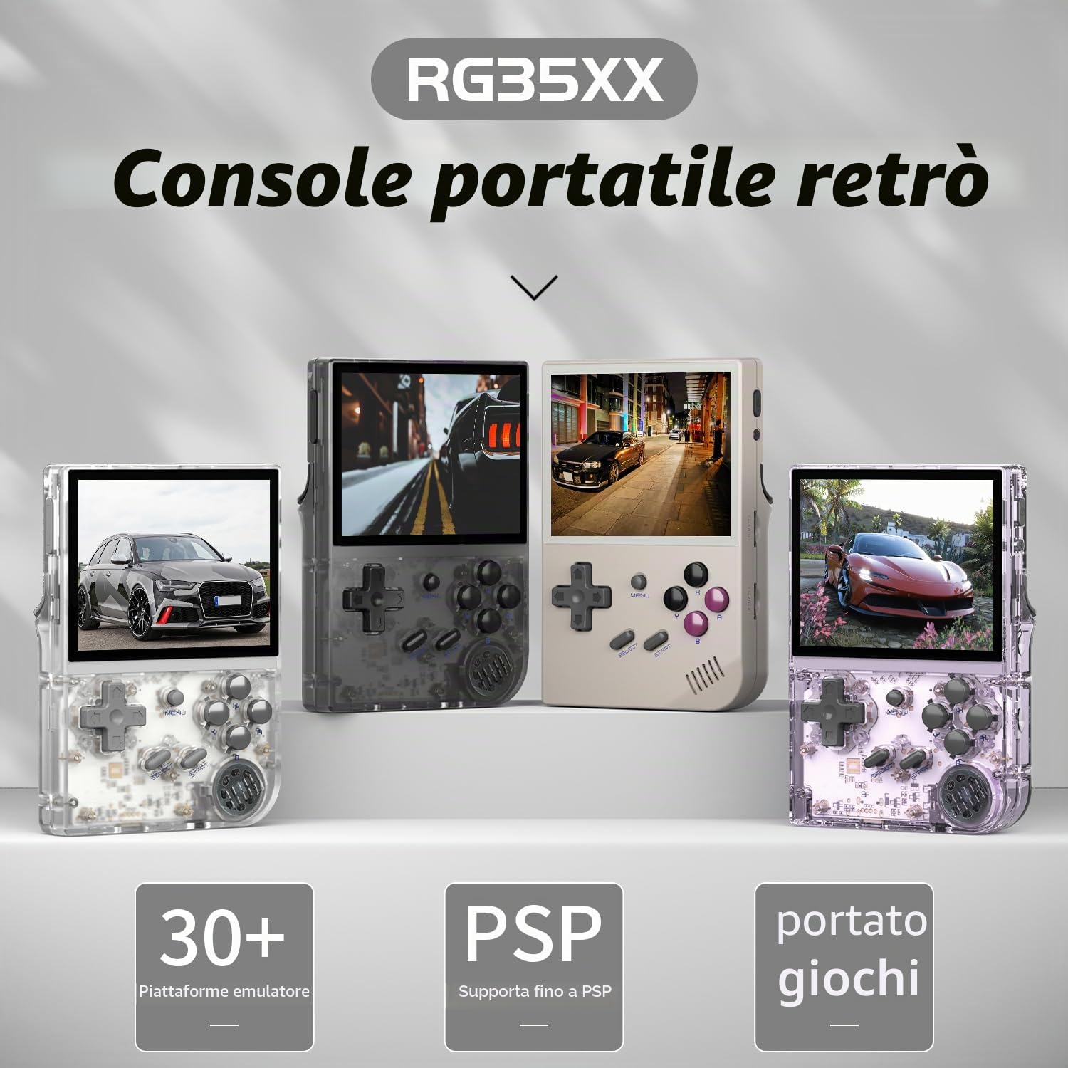 Console di Gioco Portatile Anbernic RG35XX, Schermo IPS da 3.5 Pollici, Sistema Linux Integrato con Oltre 5000 Giochi Classici, Supporto per Uscita HDMI TV (Grigio)