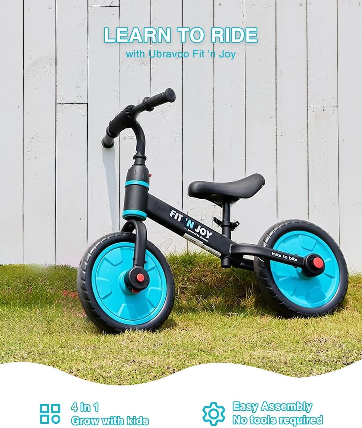 UBRAVOO Fit 'n Joy Kinderfahrrad Fahrräder, 4-in-1 Laufrad für Kinder mit Pedalen und Stützrädern, Trike-to-Bike Kinderrad für Jungen und Mädchen von 2 bis 5 Jahren (Blau)