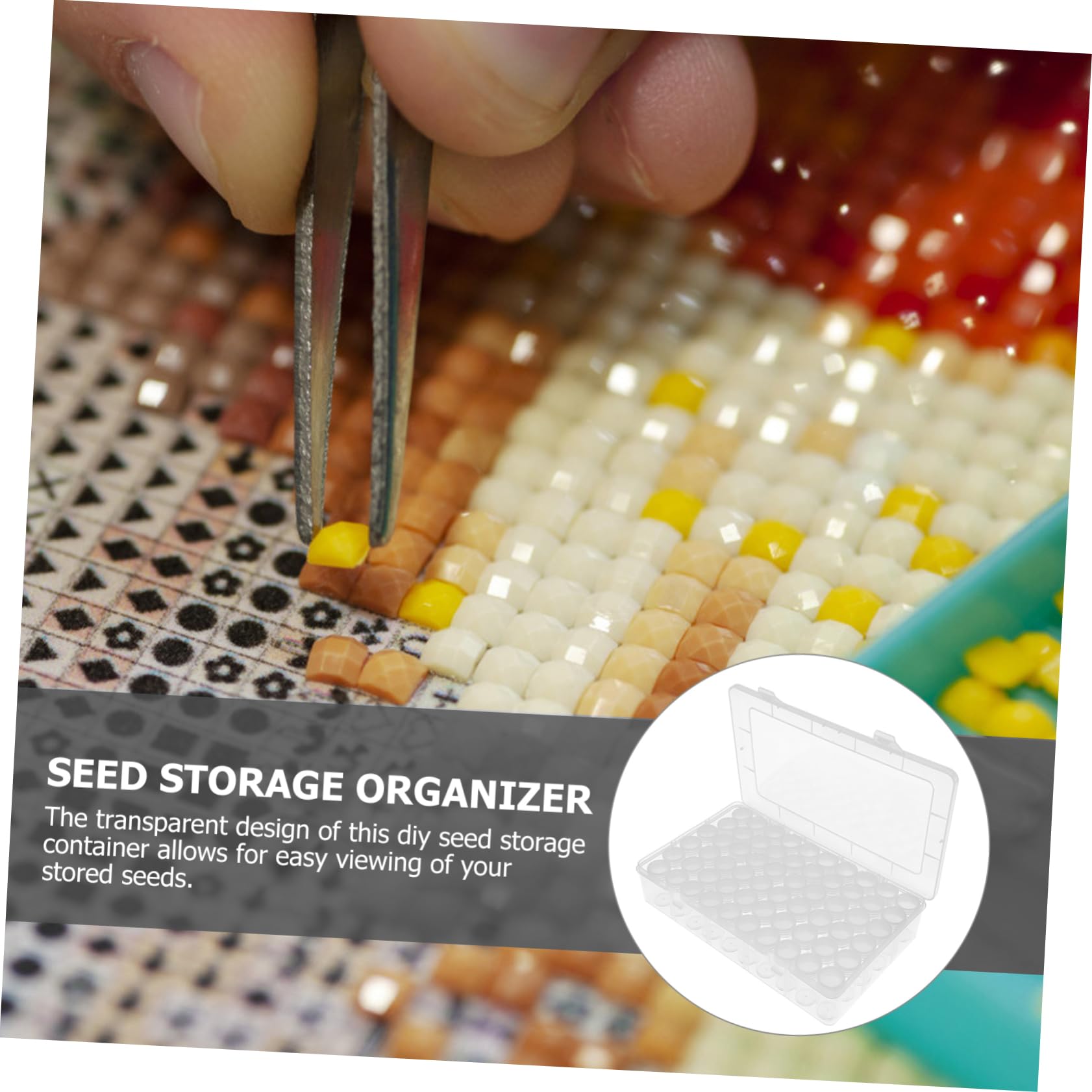 HOMSFOU 1 Set Scatola Organizzatrice Trasparente con Divisori per Craft e Piccoli Contenitore Diy con Bottiglie Rotonde e Adesivi per Etichettatura