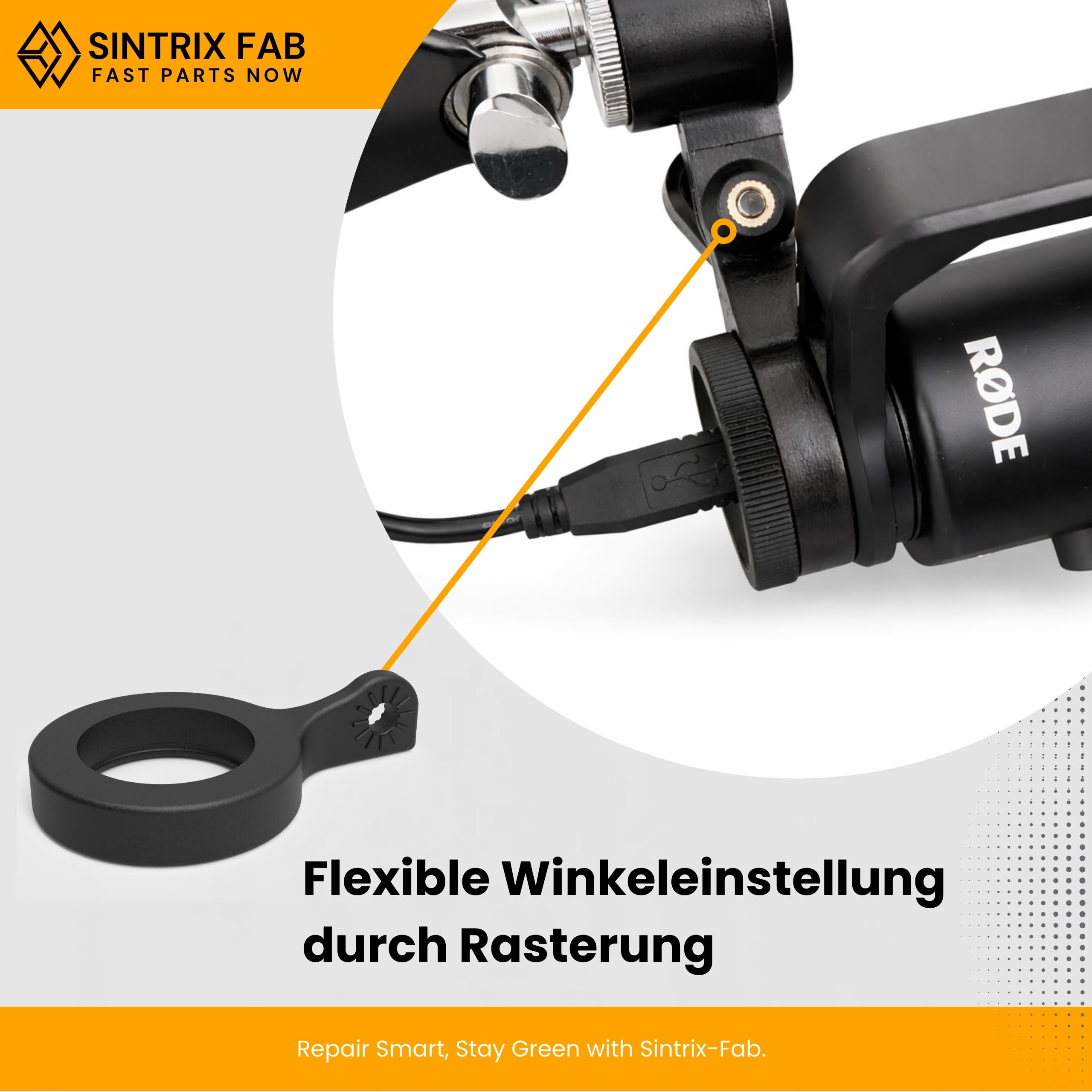 Anneau de support de rechange renforcé compatible avec RØDE NT-USB/Mini/Podcaster/Wireless Go - Anneau de support pour fixation de microphone, accessoires pour microphone USB et support de