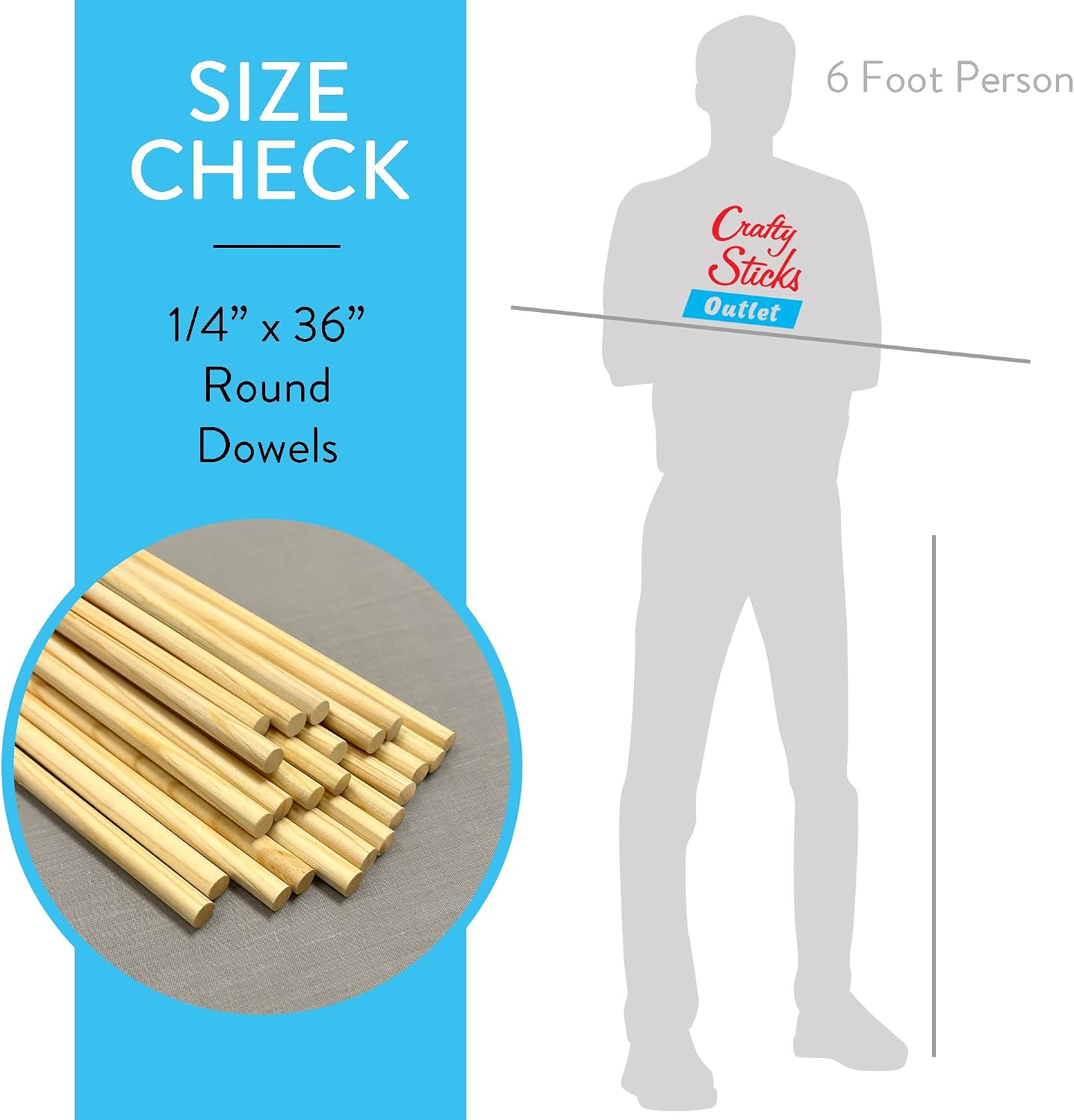 100 Pack 1/4 x 36 Inch Round Wood Dowels Unfinished Pine Wood Dowels Made in The USA for Woodworking, Crafts