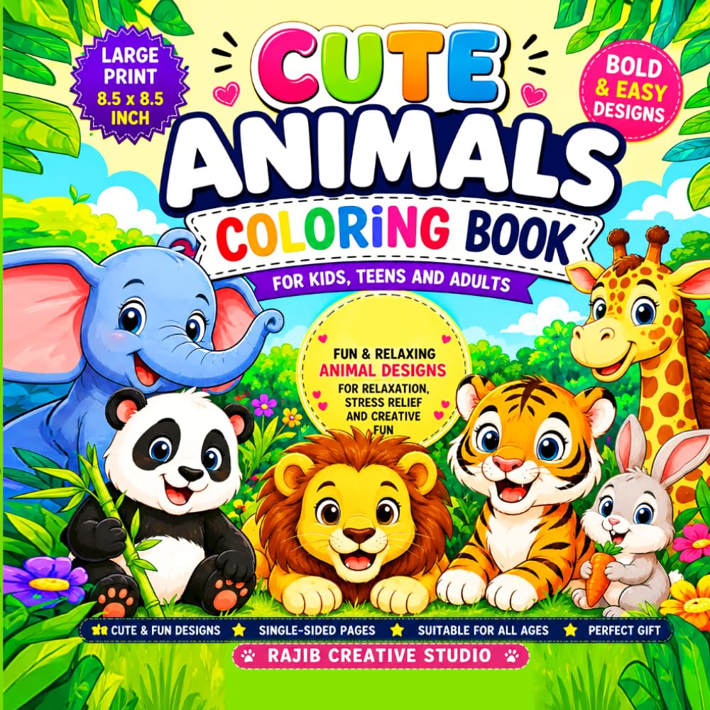 Cozy Friends Cute Animals Coloring Book: Super Cute Animal Characters with Bold and Easy Designs for Relaxation, Stress Relief and Creative Fun