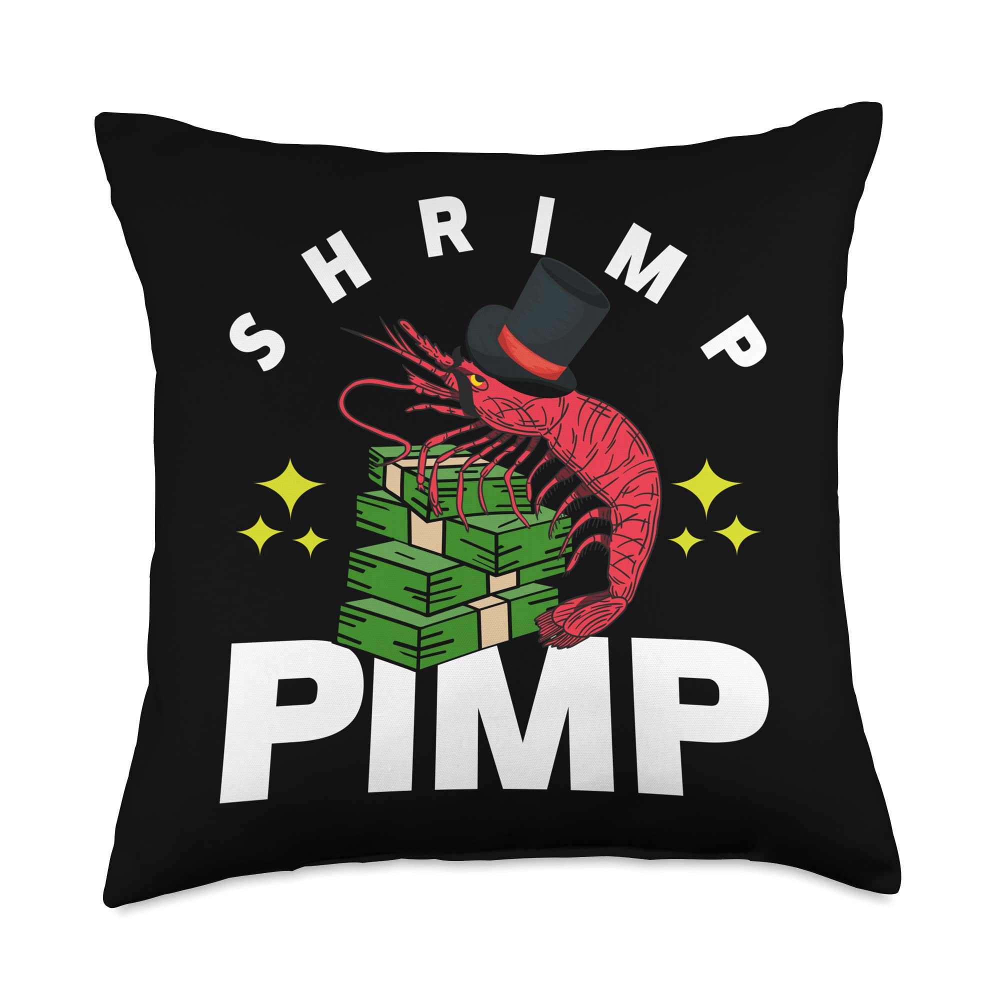 Funny Shrimp Pimp | Cool Prawn Throw Pillow, 18x18, Multicolor