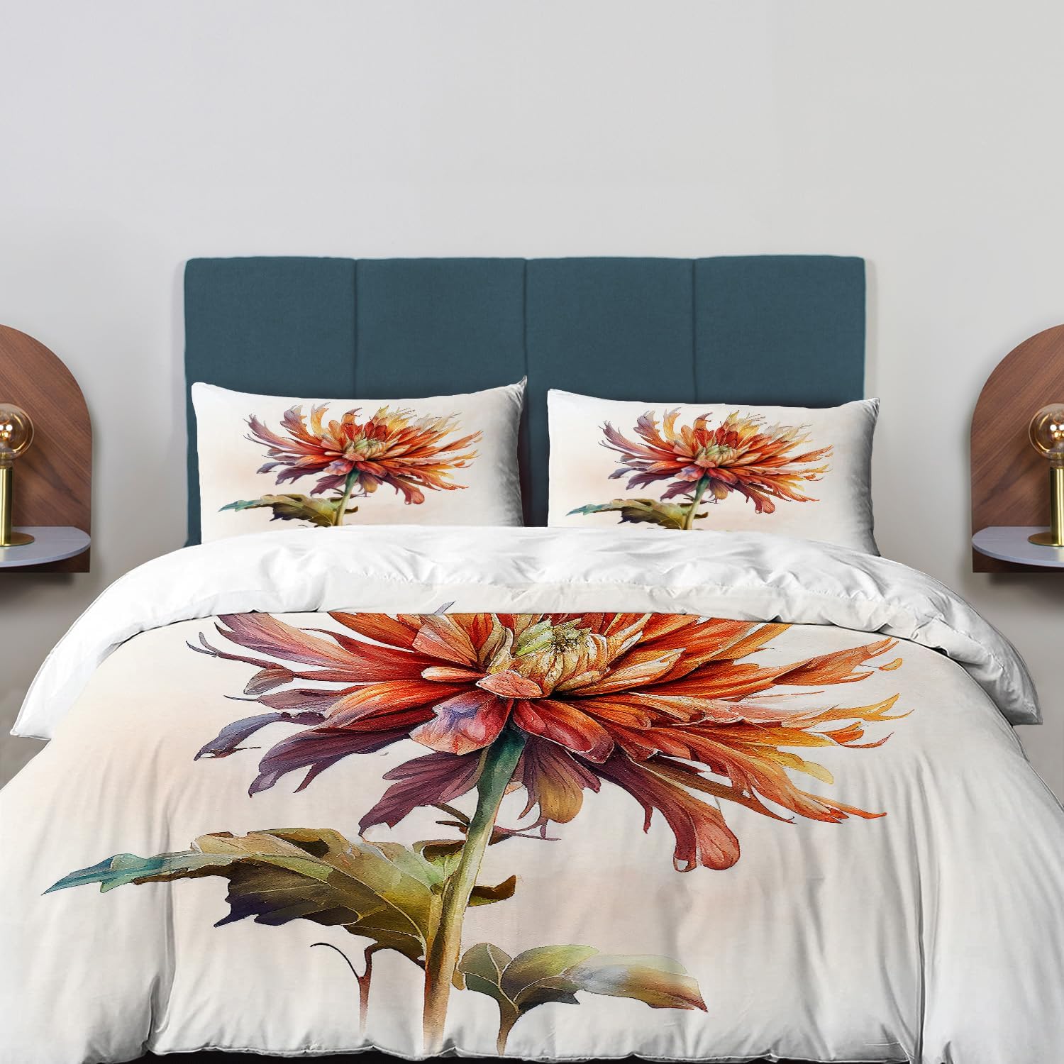 BaoNews Autumn Watercolors Chrysanthemums Duvet Cover Set