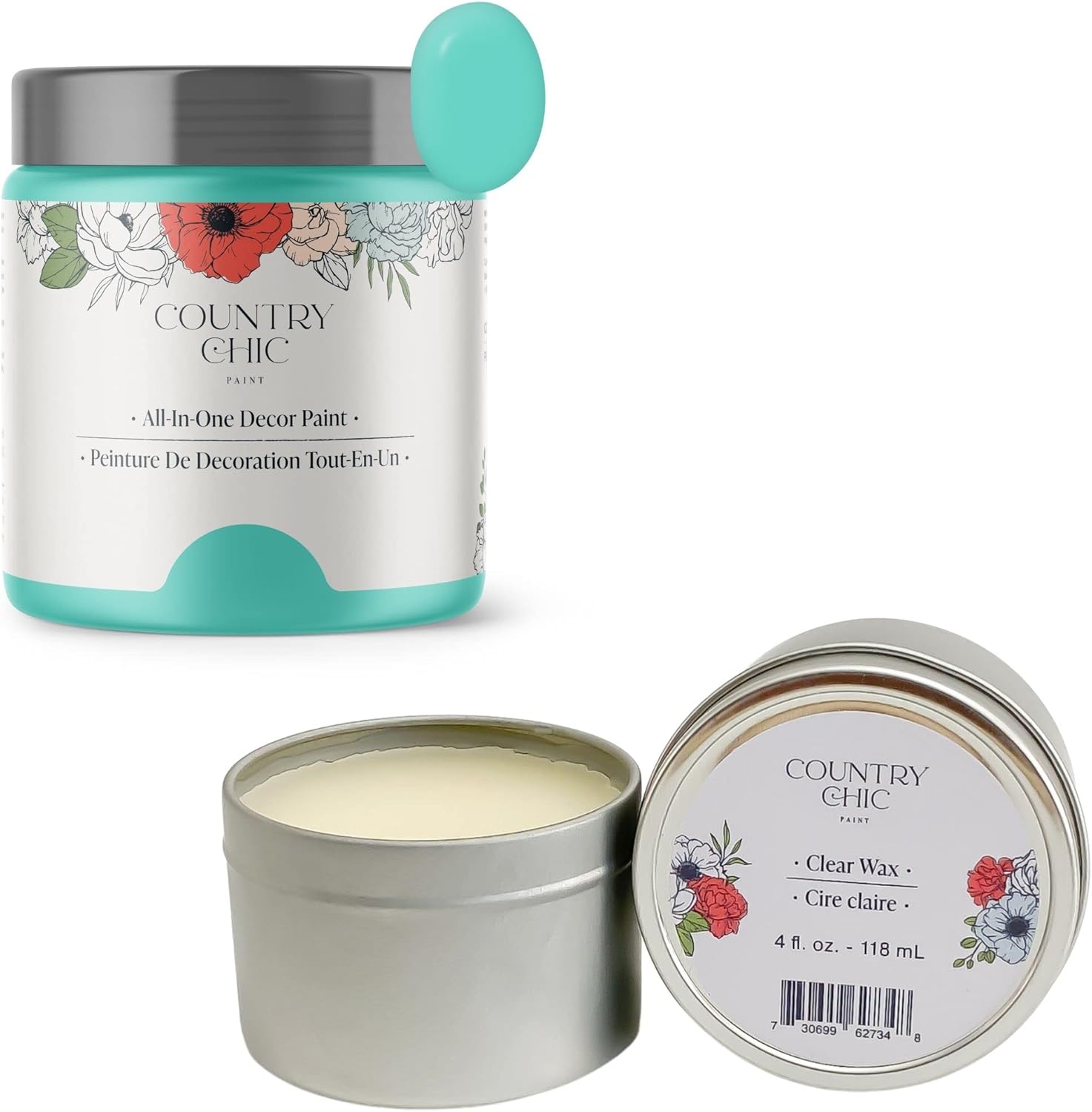 Chalk Style Paint + Furniture Wax Bundle - for Furniture, Home Decor, Crafts (Color: Tropical Cocktail [4 oz] - Turquoise)