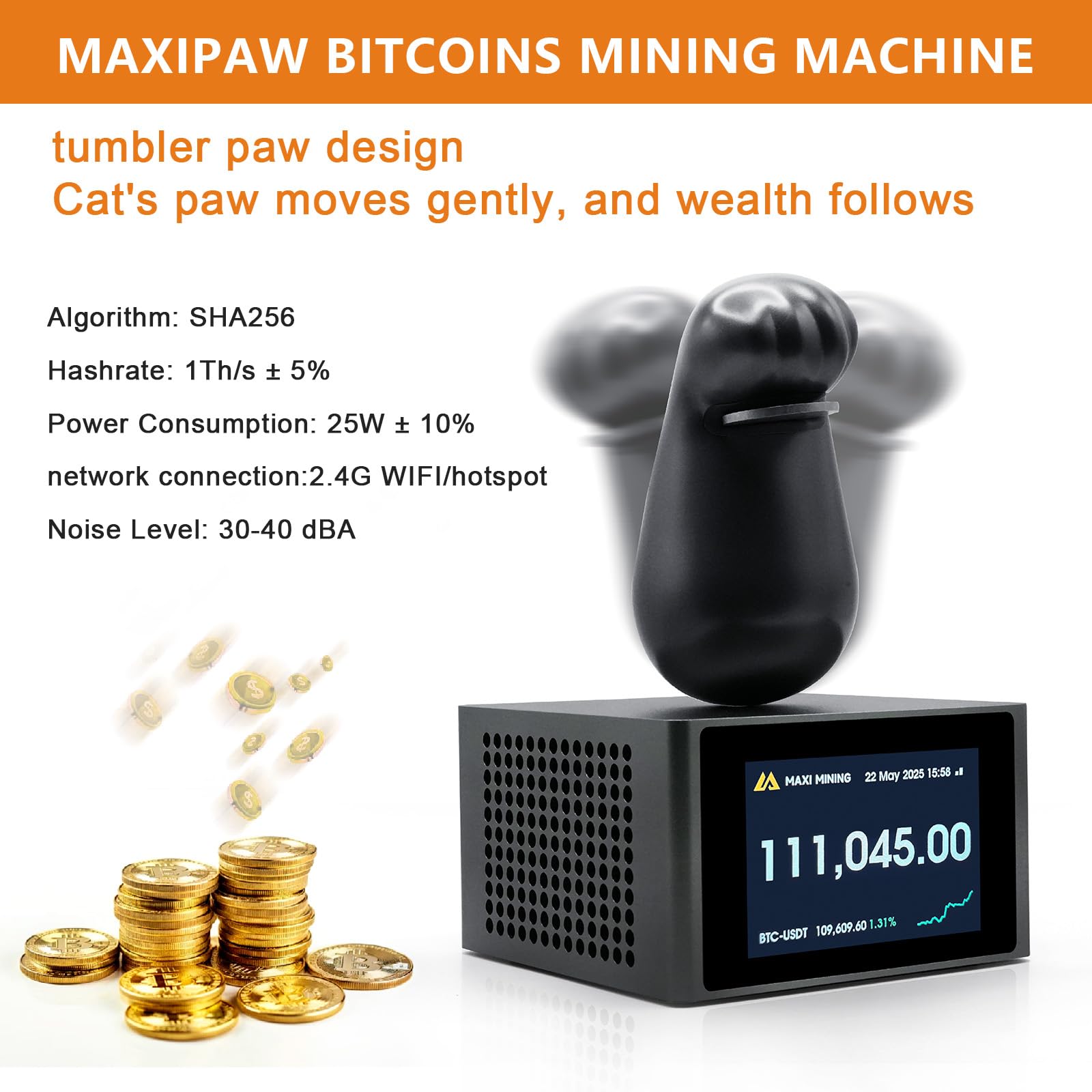 Bitcoins Miner Maxi Miner Paw| First Btc Miner with Real-Time BTC Price  Tracker & Asic Crypto Miner with Solo Mode | 1Th/s, 25W Low Noise, Artistic  Home/Office Mining: Buy Online at Best