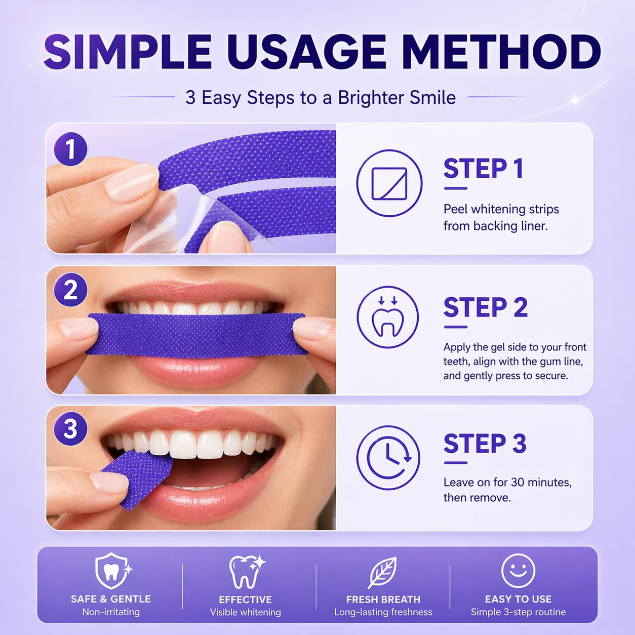 Purple Teeth Whitening Strips – V34 Color Corrector, 28 Strips (14 Treatments), Gentle Purple Whitening Strips for Teeth, Visibly Brighter Smile, Easy-to-Use Teeth Whitening Strips Purple — view 4