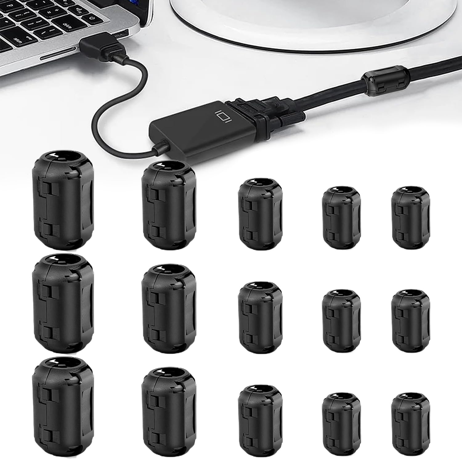 Produktbild von 48x Ferritkerne Set – 6 Größen (3,5–13 Mm), Klappferrit-Entstörfilter Für Kabel, EMI/RFI-Schutz