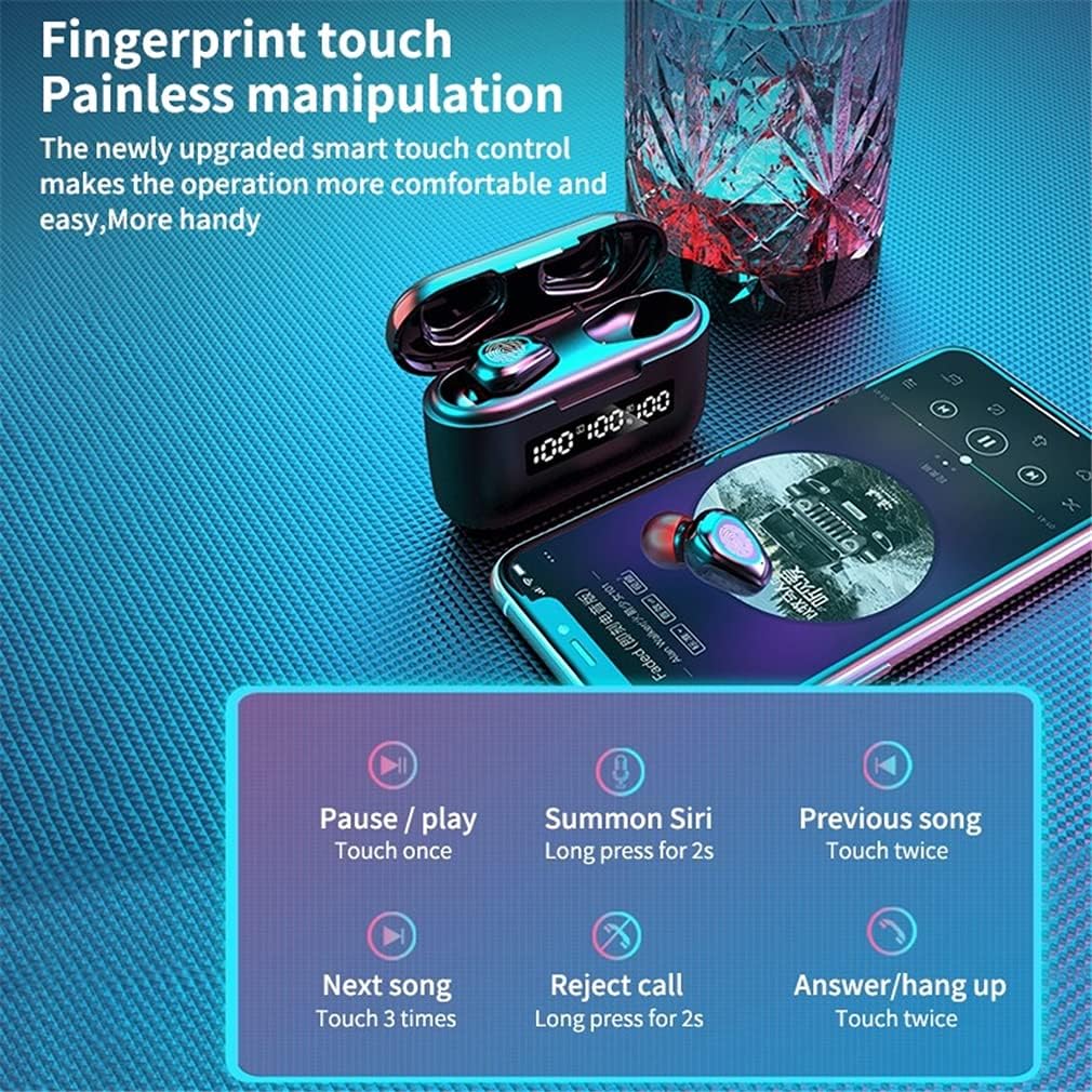 Bluetooth V5.1 True Wireless Earbuds & in-Ear Headphones with Mic - IP54 Waterproof 9D Noise Cancelling Headset Three-Screen Digital Display with 3500Mah Charging Case,Black