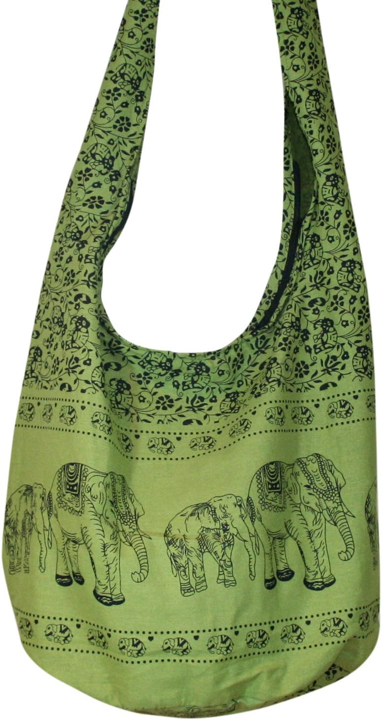 Hippie Elephant Sling Crossbody Bag Shoulder Bag Purse Thai Top Zip Handmade New Color : Light Green
