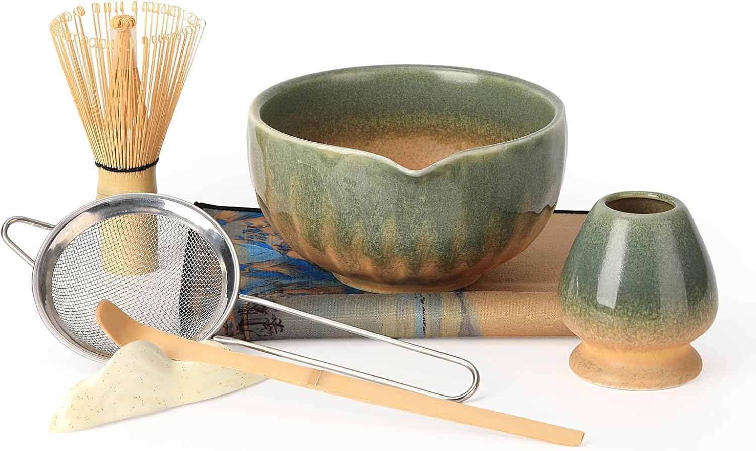 Matcha Bowl & Whisk Set - 7-Piece Kit with Bamboo Chasen & Ceramic Bowl Complete Matcha Making Kit for Authentic Tea Ceremony Star Blue