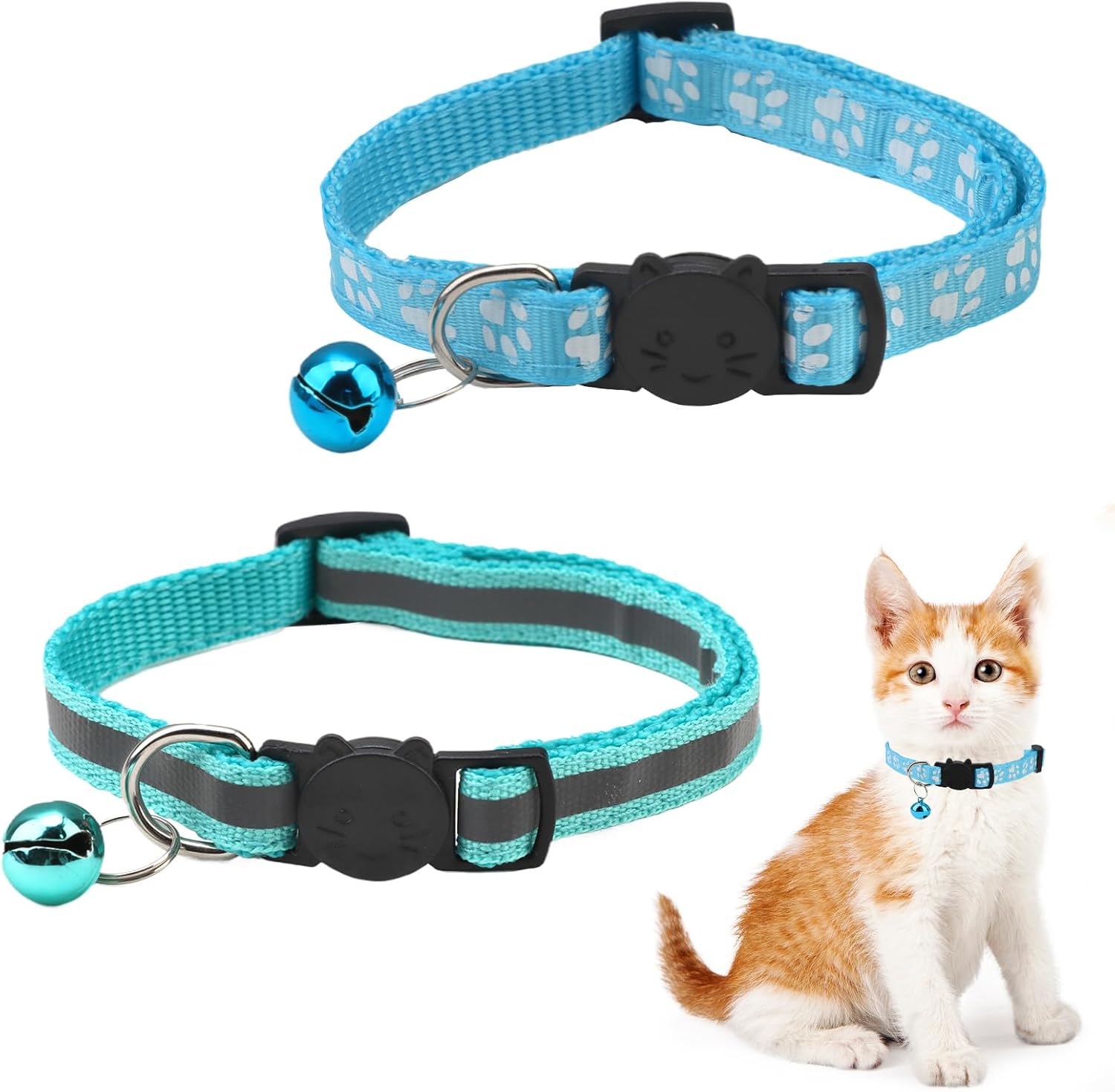 2 Pcs Reflective Cat Collar with Bell, Cat Collars Quick Release with Anti-Lost Bell to fit all Boy and Girl Cat (BLUE) 2 Pcs Reflective Cat Collar with Bell, Cat Collars Quick Release with Anti-Lost Bell to fit all Boy and Girl Cat (BLUE)