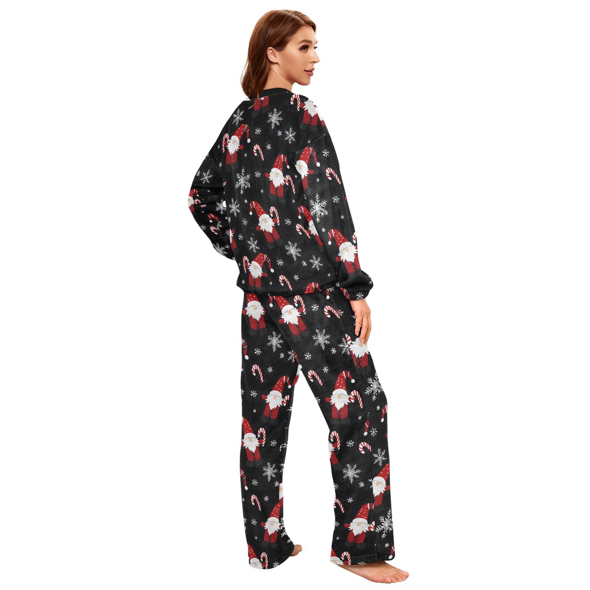 ALAZA Conjunto de pijama de forro polar para mujer, diseño de ciervo blanco, manga larga, ropa de dormir de dos piezas, ropa de dormir térmica, pijama súper suave, talla S