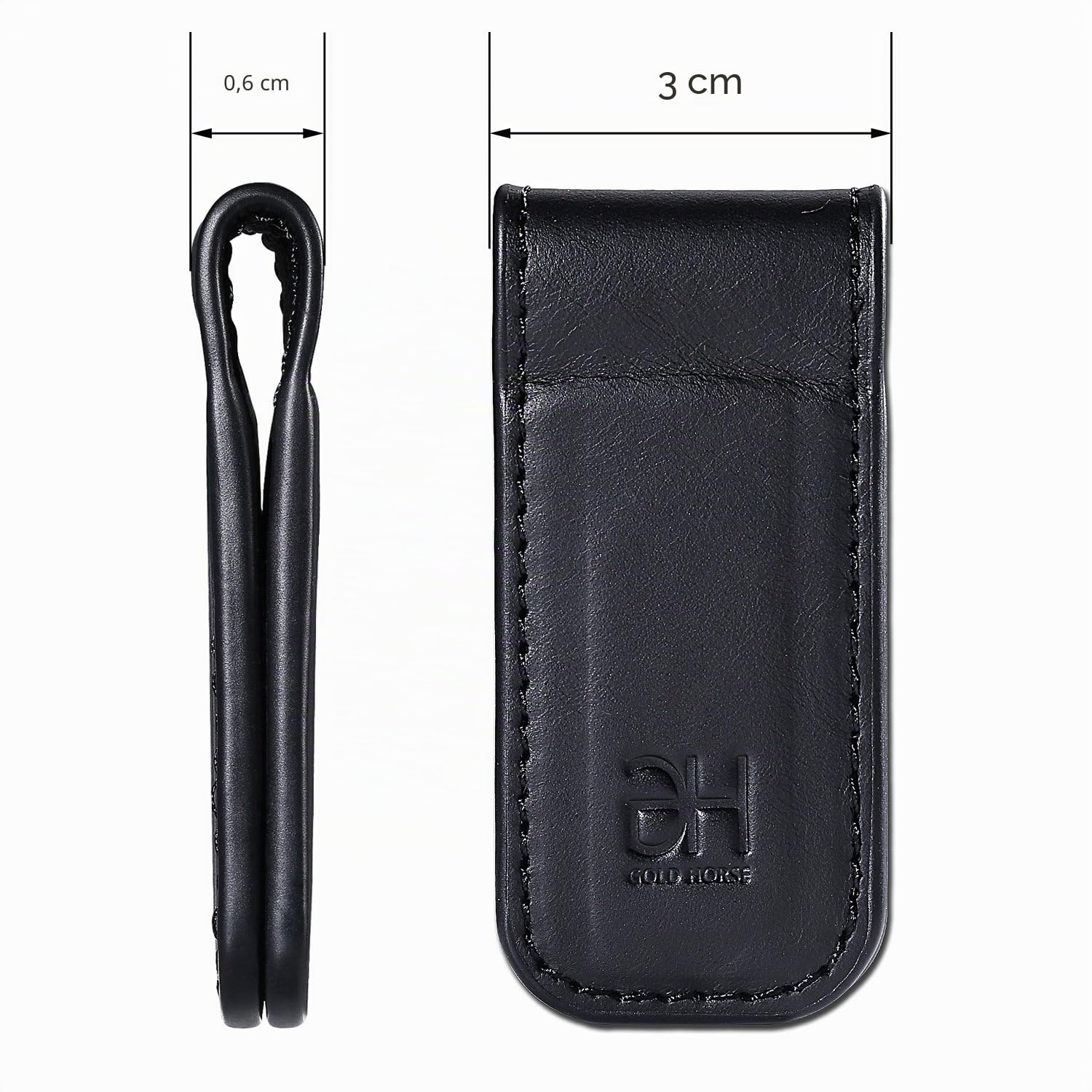 GH Gold Horse Pince à Billets magnétique Fine en Cuir véritable pour Homme, Noir, M, Slim