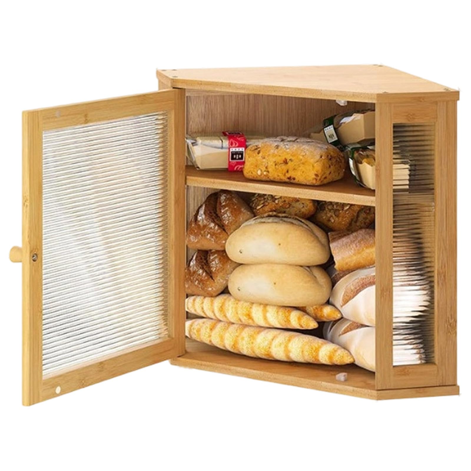 YWLUUOO Modern 2 Section Bread Keeper with Textured Acrylic Panel and Sturdy Wood Build Stylish Bread Storage Solution