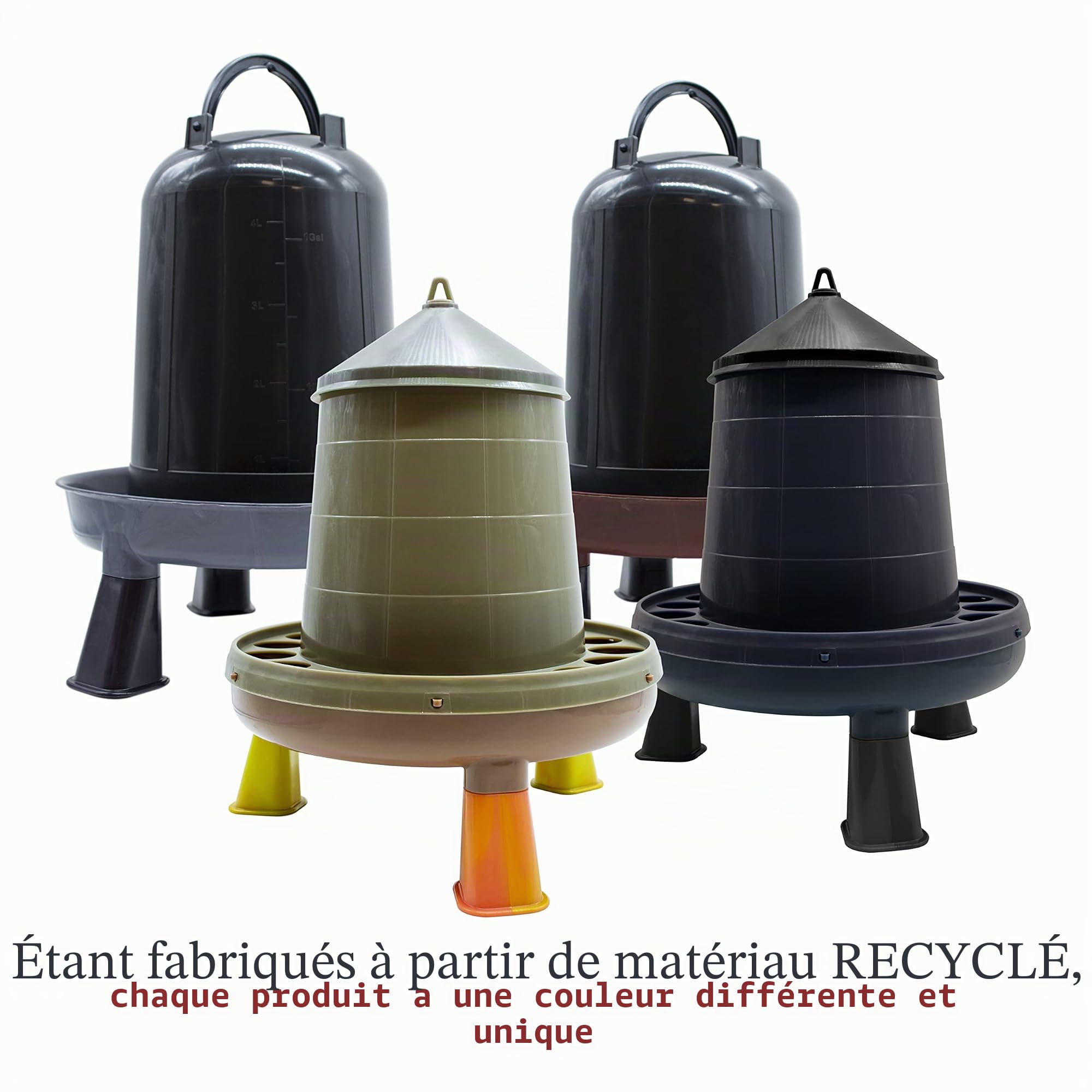 FINCA CASAREJO Pack Mangeoire 8 Kg + Abreuvoir 10 L pour Poules - Mangeoire et Abreuvoir avec Pieds - Plastique Recyclé