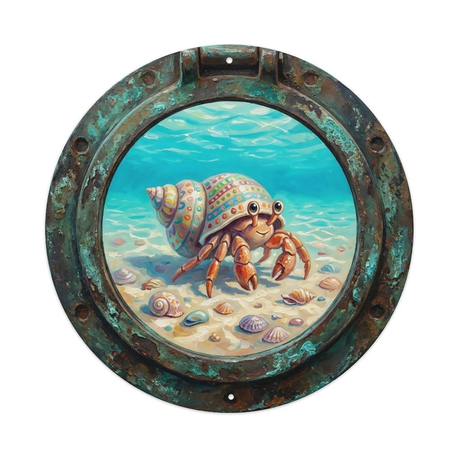Vintage Porthole Hermit Crab Ship Window Undersea Deep Sea Metal Tin Sign