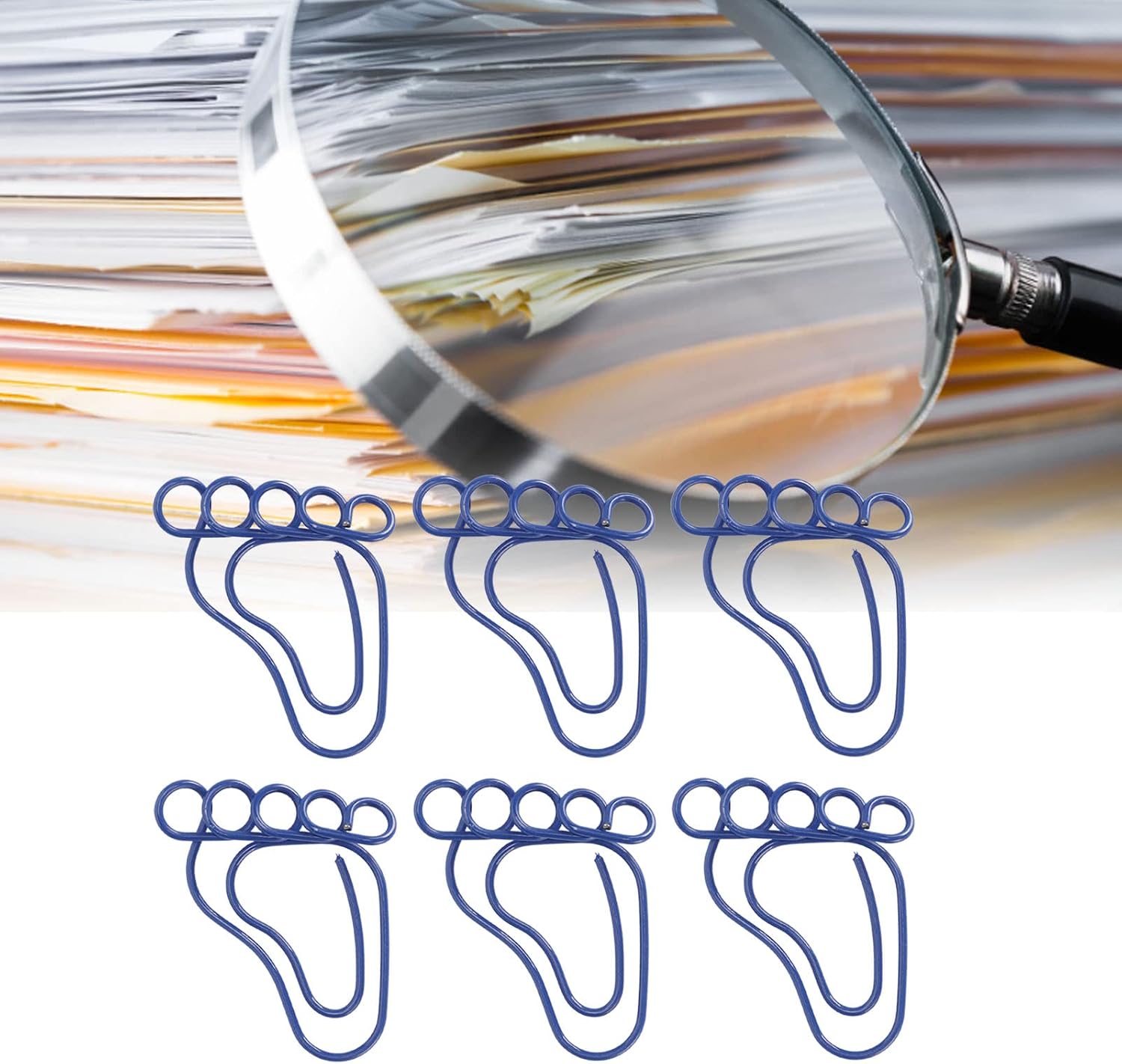 Foot Shape Paper Clips,Strong Anti Slip Non Fading Paper Clips,Lightweight Portable Footprint Shape Paper Clips,for Office School Family (Blue)