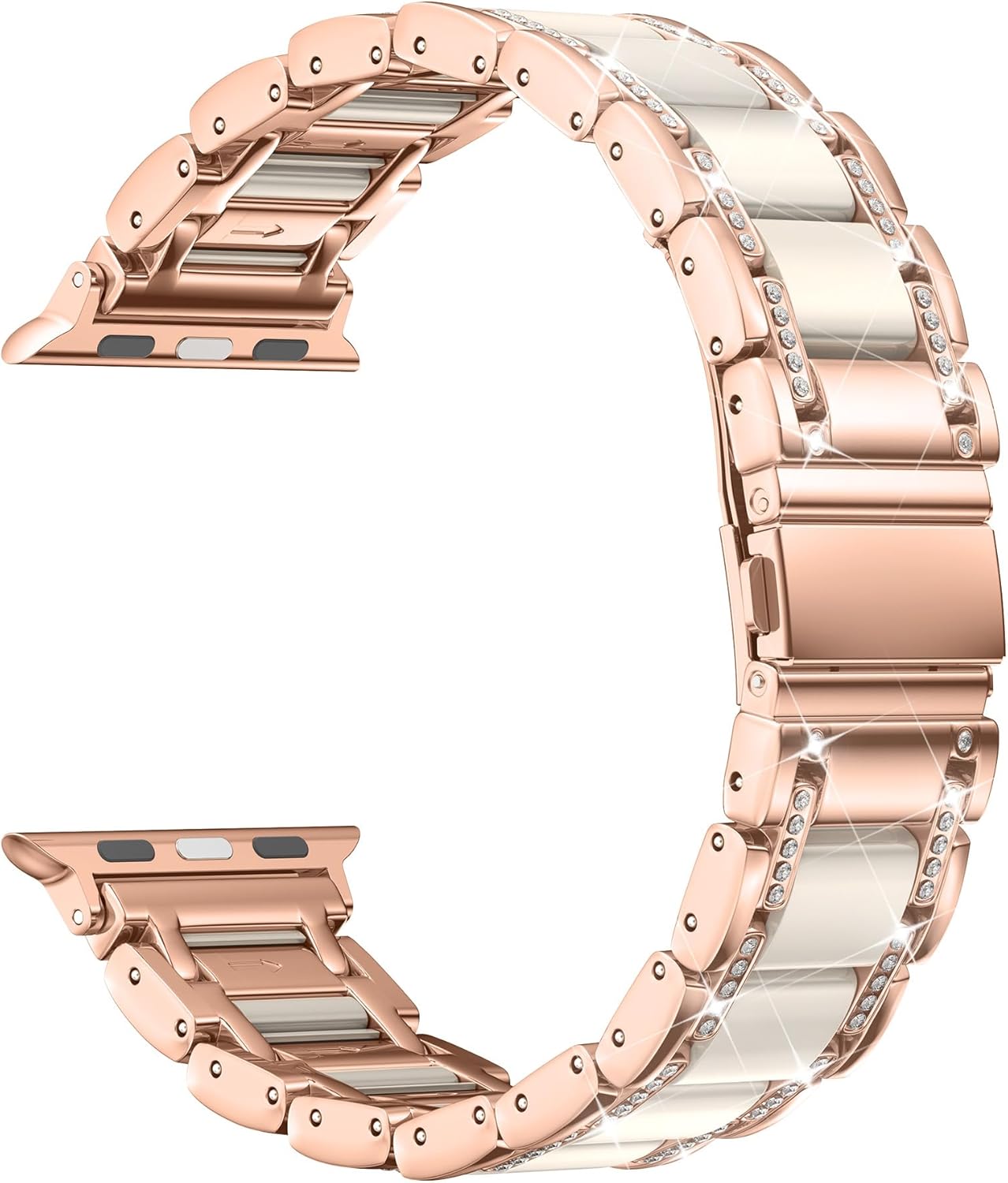 Moolia Metal Band Compatible with Apple Watch Band 38/40/41/42mm Women Rhinestones Resin Wristband Bling Diamond Bracelet for iWatch Series 11 10 9 8 7 6 5 4 3 2 1, Rose Gold/Starlight