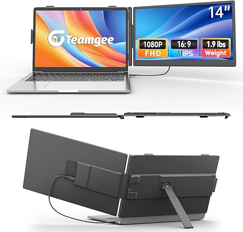 Teamgee Extensor de pantalla para laptop de 14 pulgadas, extensor de monitor de laptop FHD de 1080P, monitor portátil para portátiles de 13 a 17.3