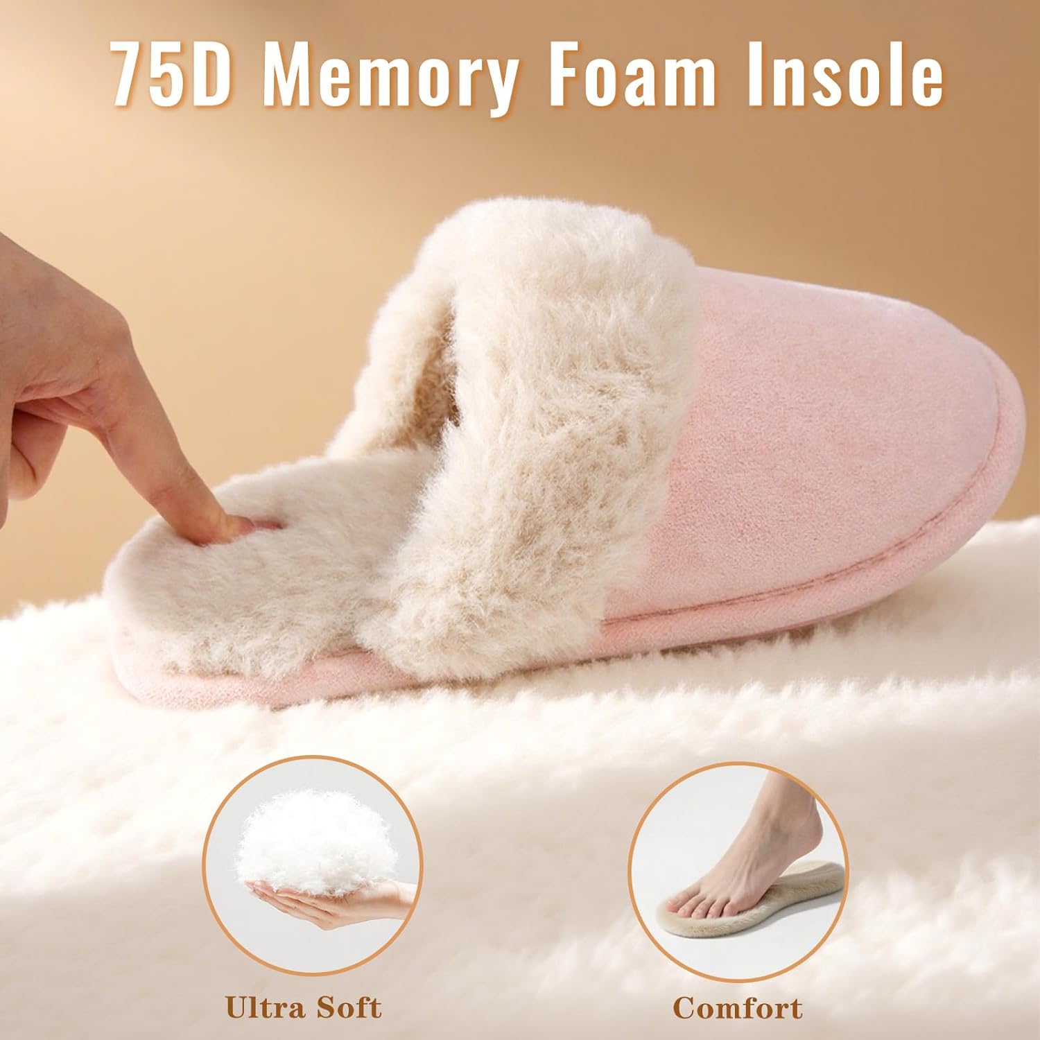 Women's Memory Foam Fuzzy Slippers Fluffy Plush Indoor Outdoor Non-Slip Thin Sole Winter House Shoes - Image 2