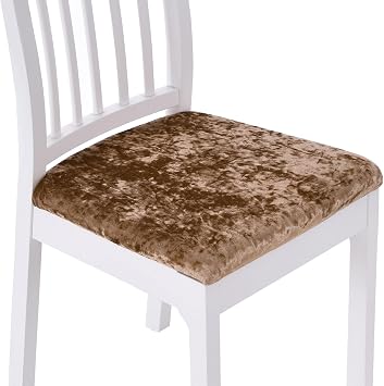 Stretch Chair Seat Covers, 6 Pack Dining Chair Covers Crushed Velvet Soft Seat Covers for Dining Room Chair Removable Dining Chair Seat Covers Washable-Light Coffee-6 Piece