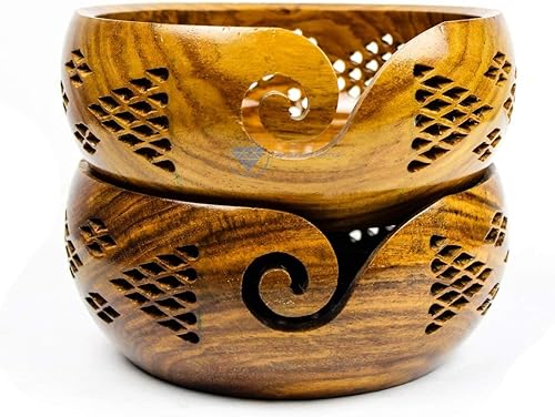 Miniatura 9 de Nagina International Cuencos de almacenamiento de hilo hechos a mano de palisandro prémium con parrillas decorativas talladas hechas a mano,